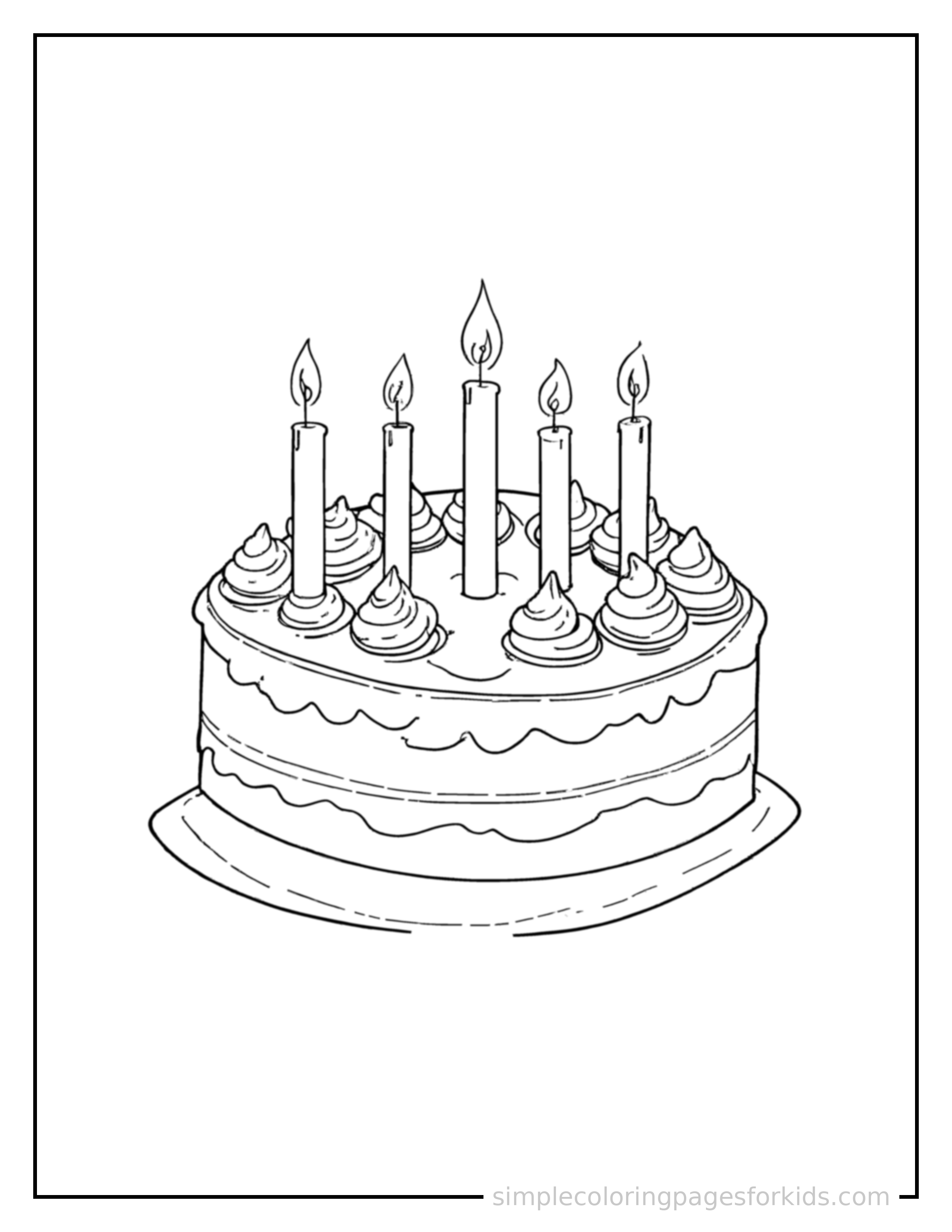 Printable birthday cake coloring page for kids