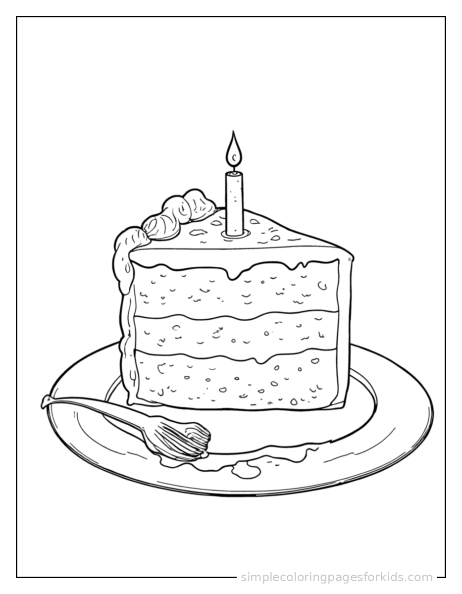 Printable birthday cake coloring page for kids