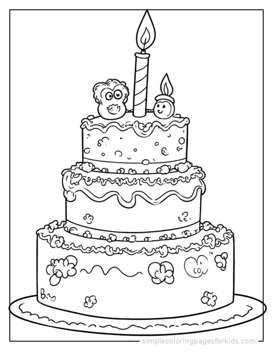 Printable birthday cake coloring page for kids