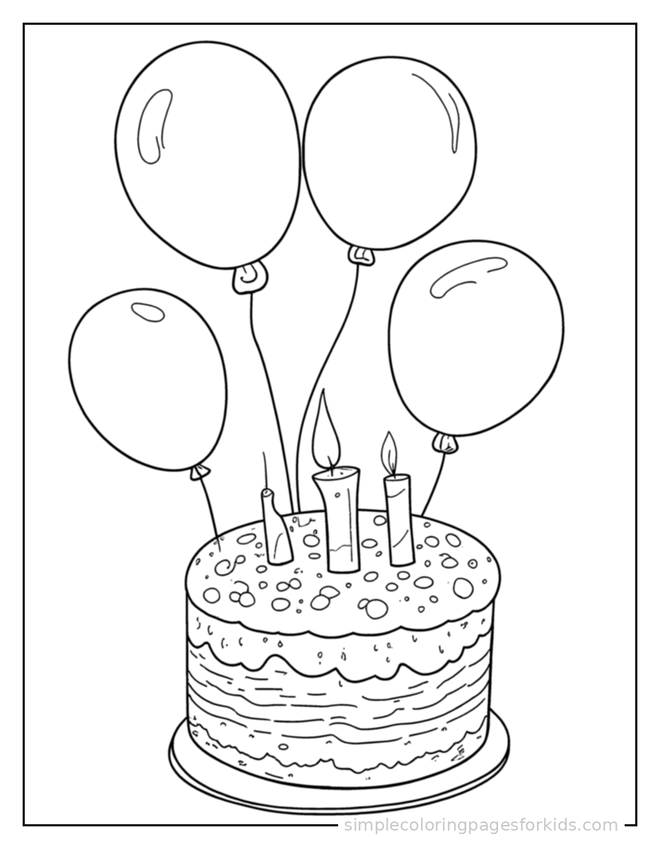 Printable birthday cake coloring page for kids