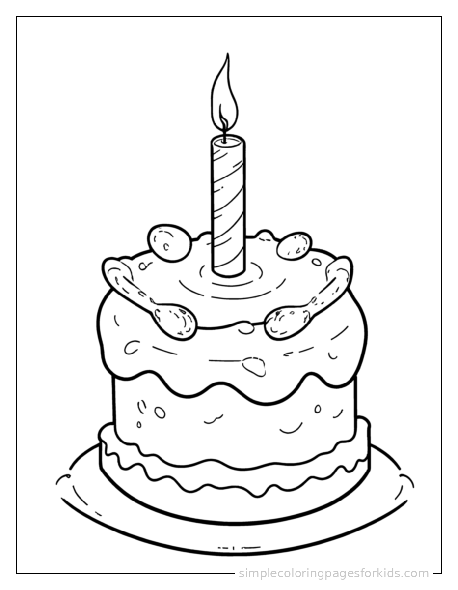 Printable birthday cake coloring page for kids