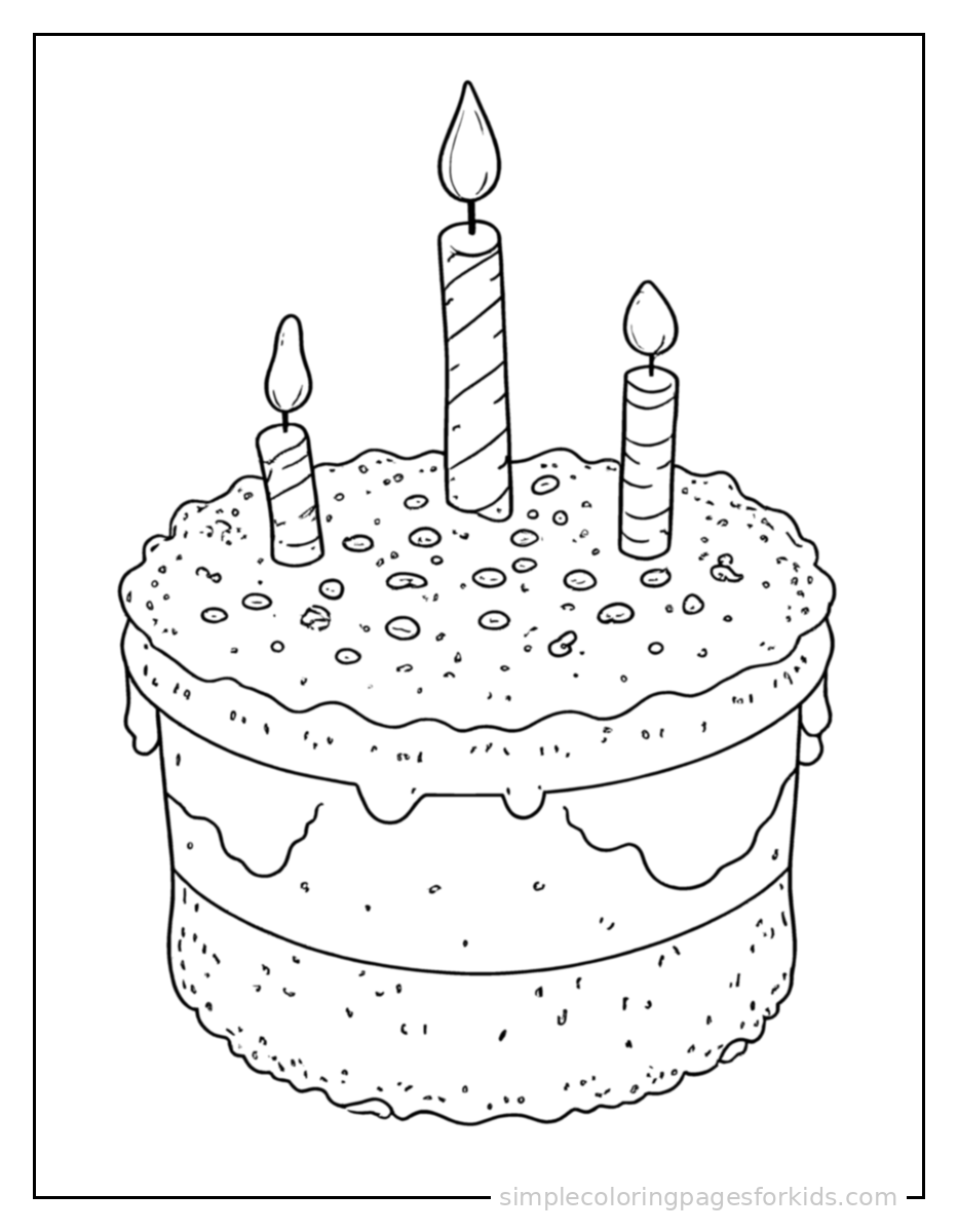 Printable birthday cake coloring page for kids