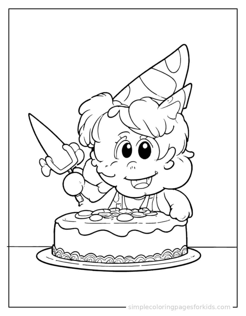 Printable birthday cake coloring page for kids
