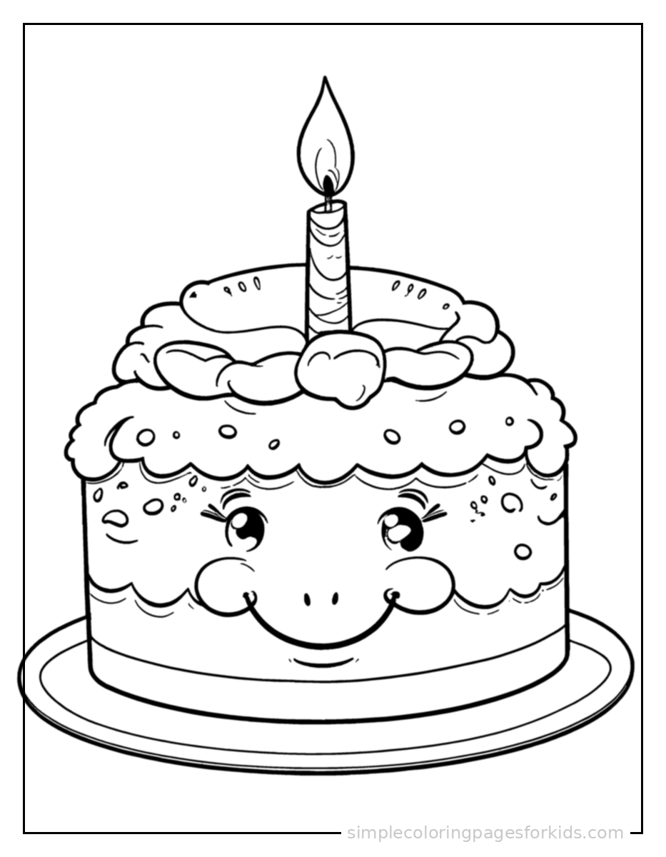 Printable birthday cake coloring page for kids