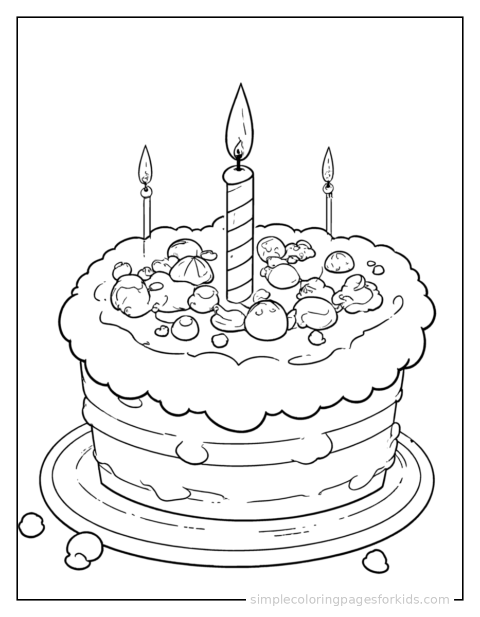 Printable birthday cake coloring page for kids