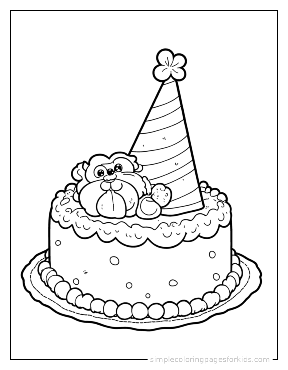Printable birthday cake coloring page for kids