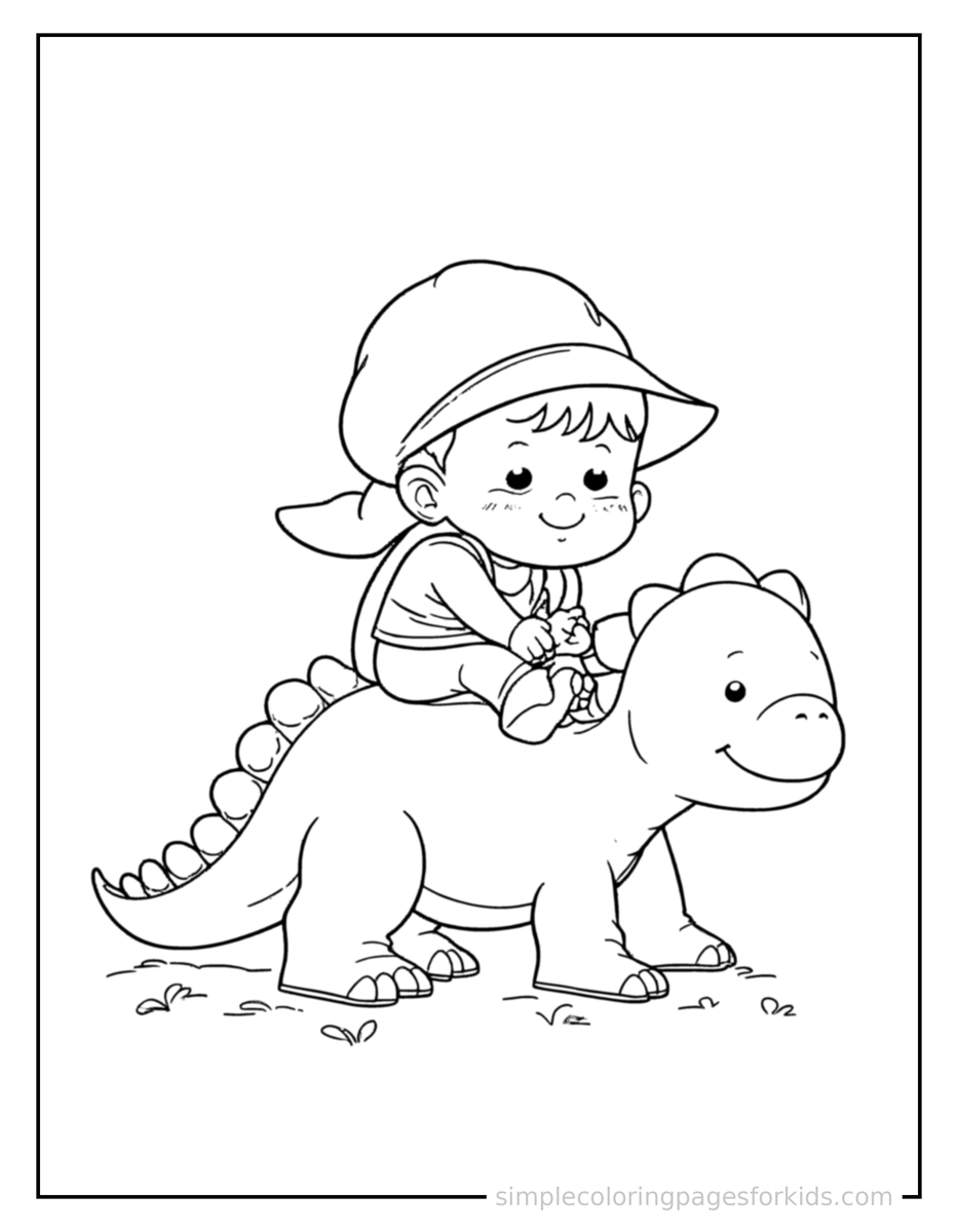 Sleepy Dino Rider Coloring Page
