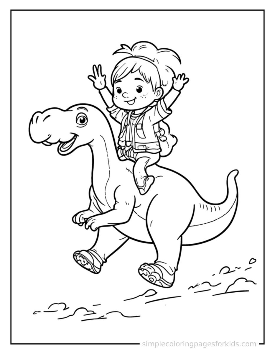Running Dino Rider Coloring Page