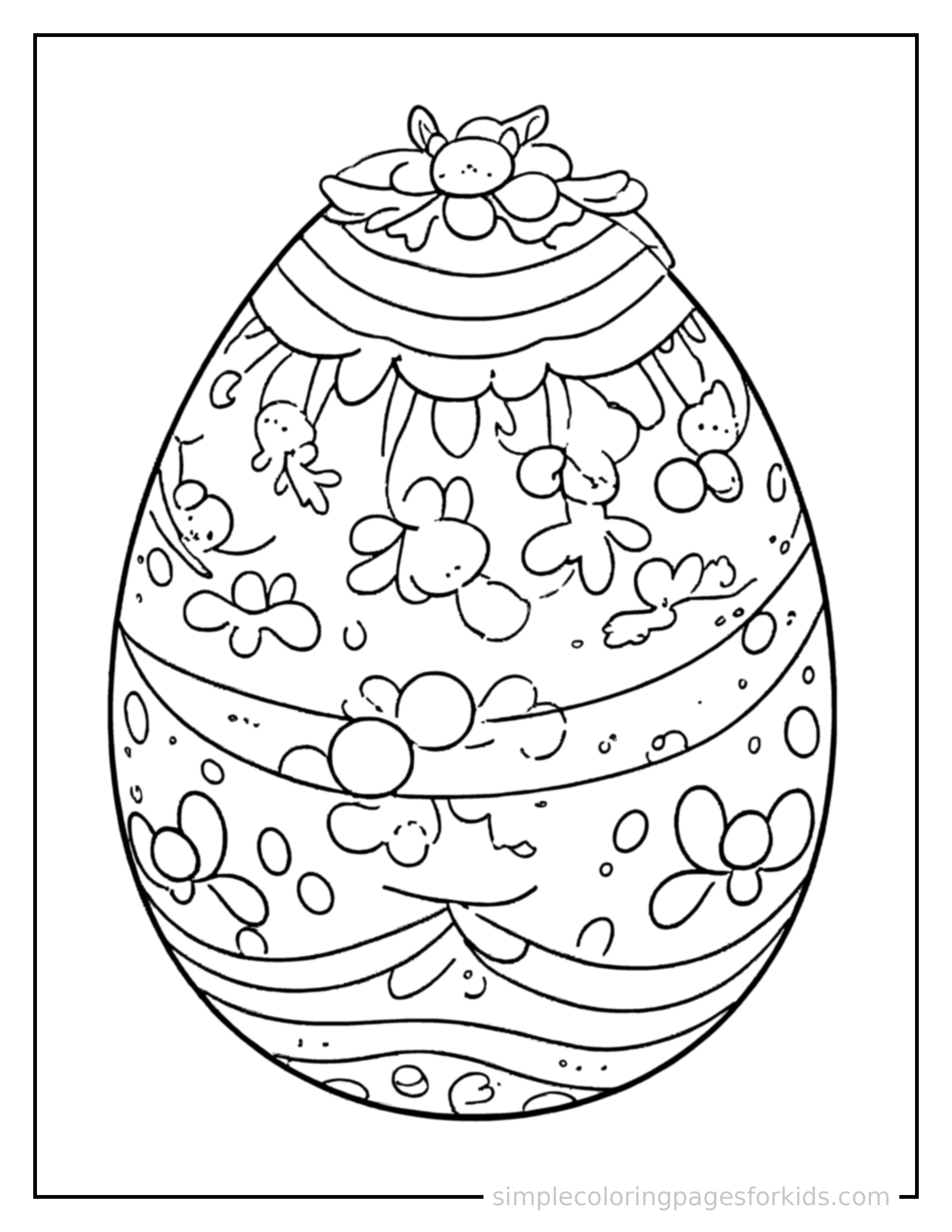 Free printable easter coloring page featuring a decorated Easter egg with cute patterns.