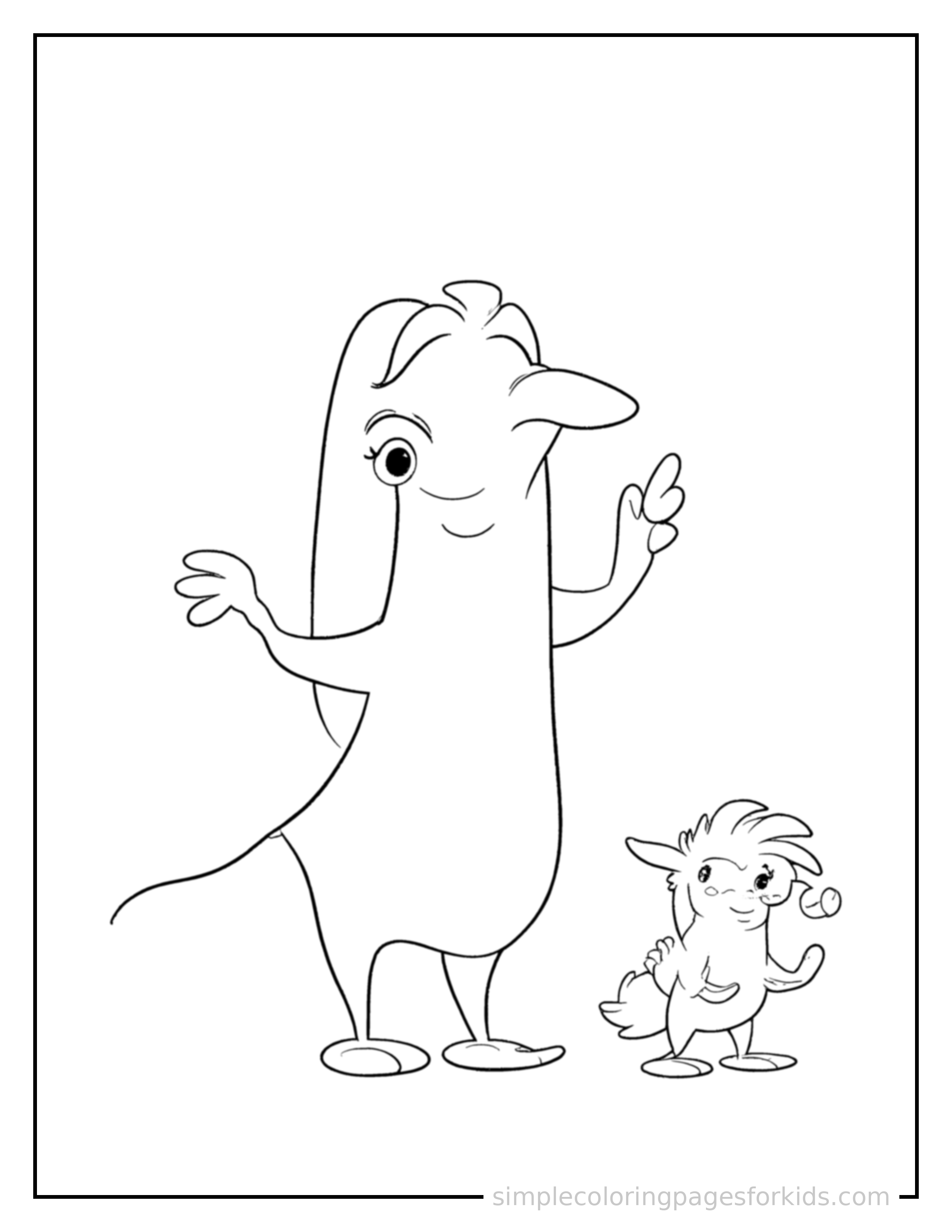 Free printable opposites big and small illustration coloring page featuring a cute opposites big and small illustration, shown with a smaller mini version of itself beside it.