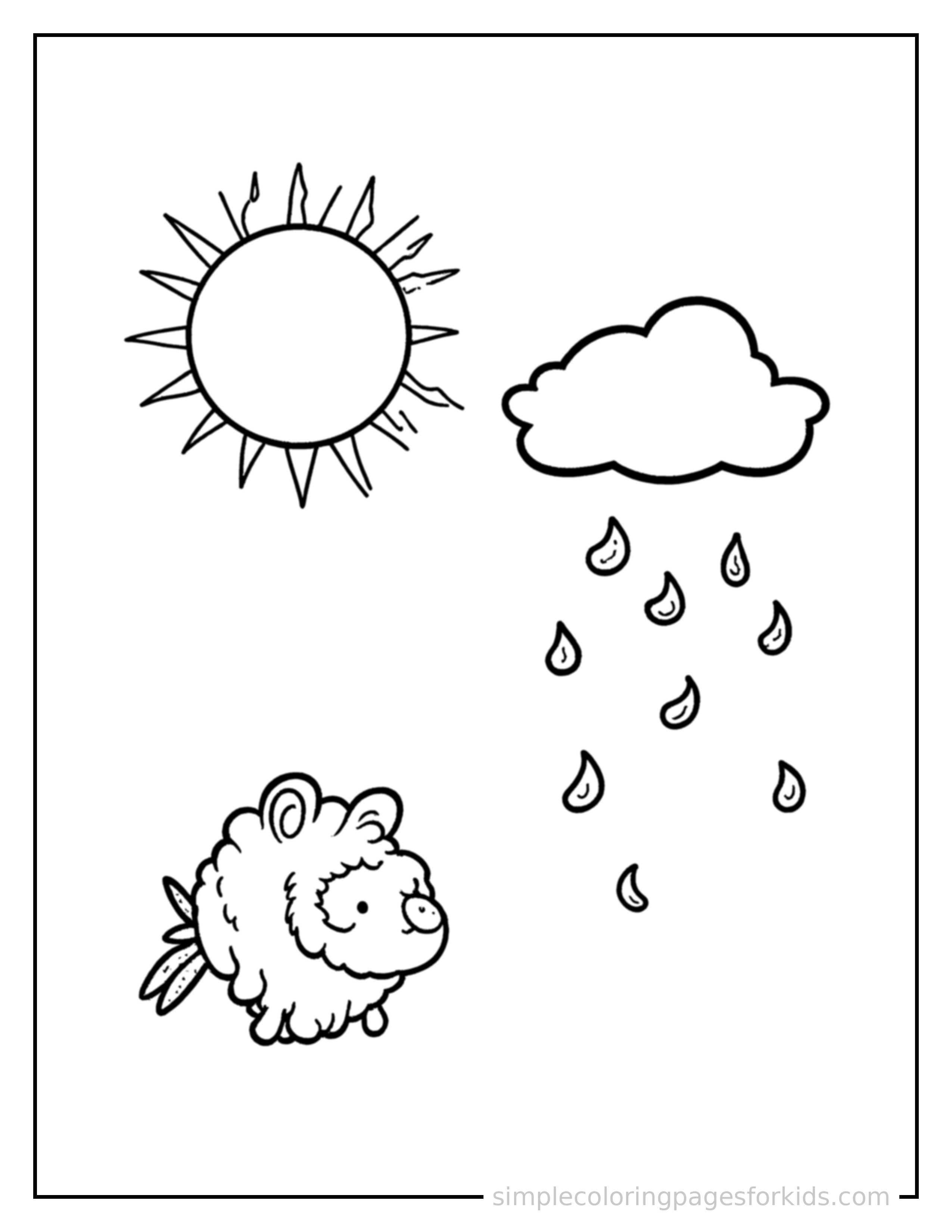 Free printable weather chart with sun and rain coloring page featuring a cute weather chart with sun and rain, shown with a smaller mini version of itself beside it.