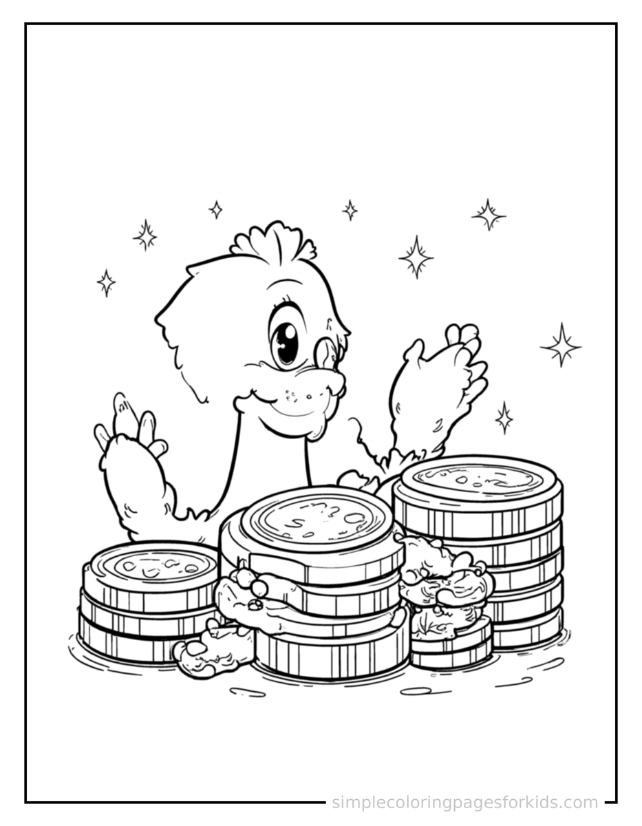 Sparkling Coins And Money Illustration Coloring Page