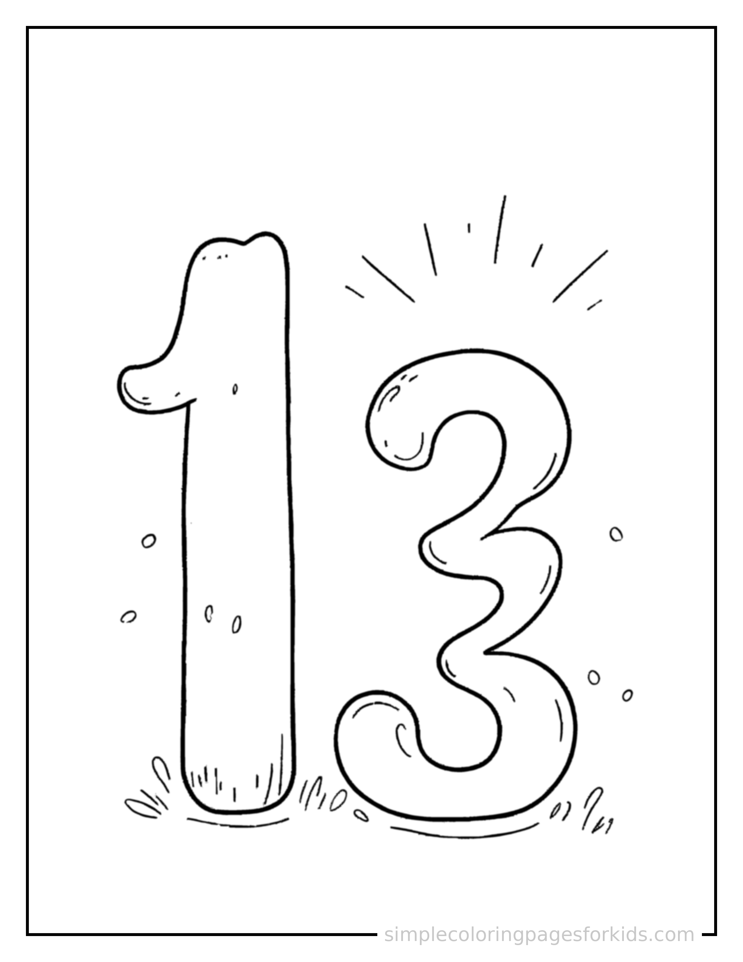 Free printable ordinal numbers first second third coloring page featuring a cute ordinal numbers first second third, shown from a slightly different angle with small decorative sparkle marks nearby.