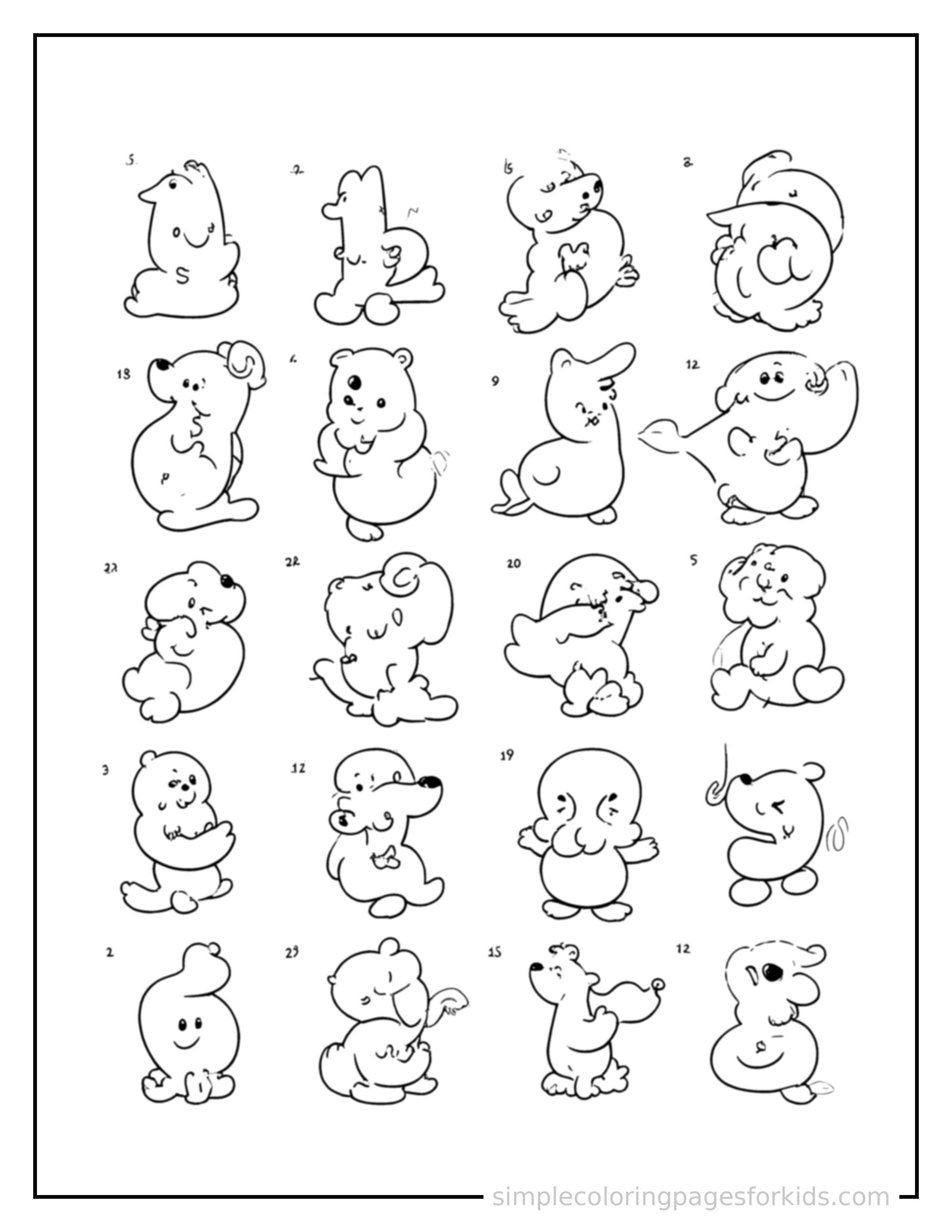 Free printable counting chart to twenty coloring page featuring a cute counting chart to twenty, shown as a simple central illustration with a cute smiling face.