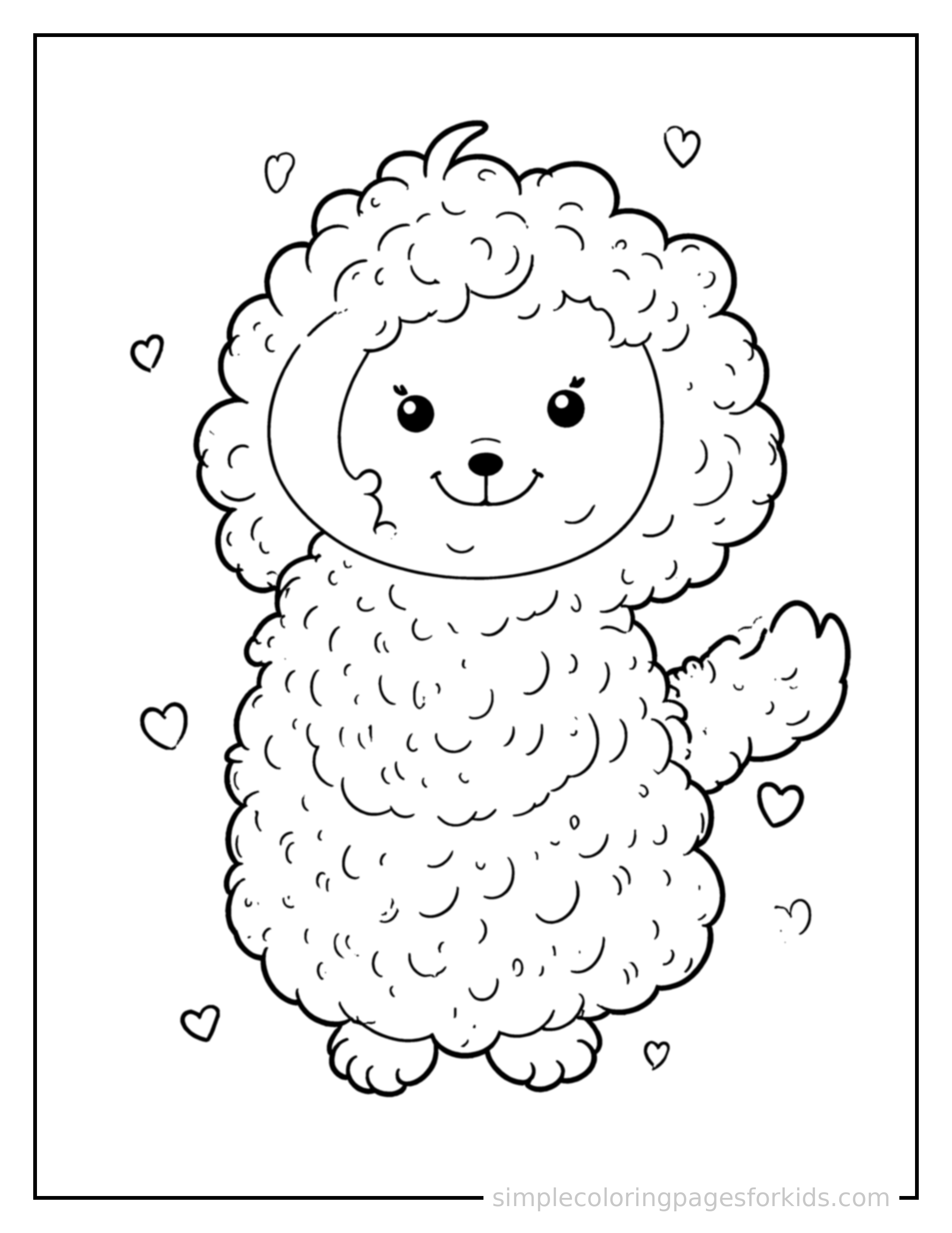 Free printable repeating pattern of shapes coloring page featuring a cute repeating pattern of shapes, shown as a simple central illustration with a cute smiling face.