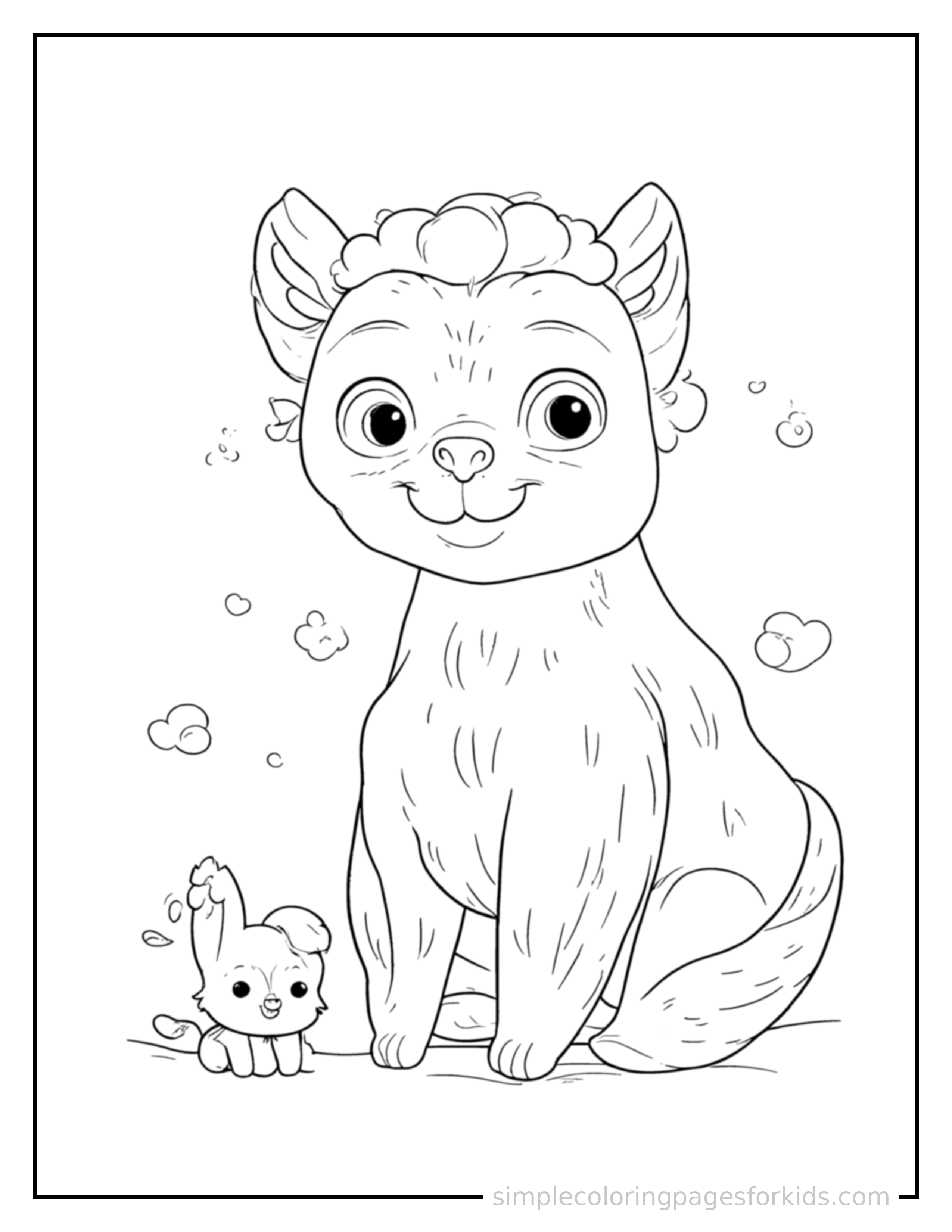 Free printable repeating pattern of shapes coloring page featuring a cute repeating pattern of shapes, shown with a smaller mini version of itself beside it.