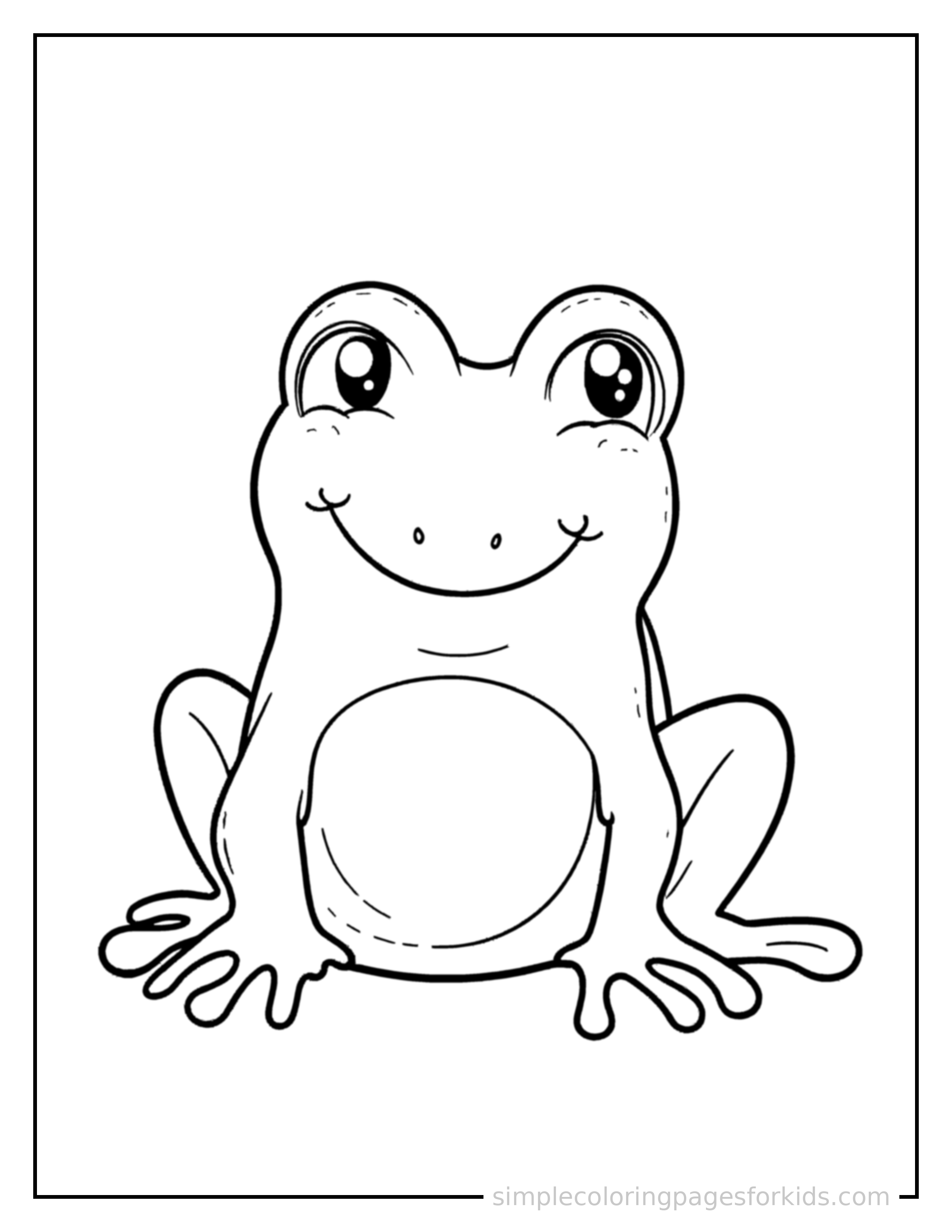 Free printable frog life cycle diagram coloring page featuring a cute frog life cycle diagram, shown as a simple central illustration with a cute smiling face.