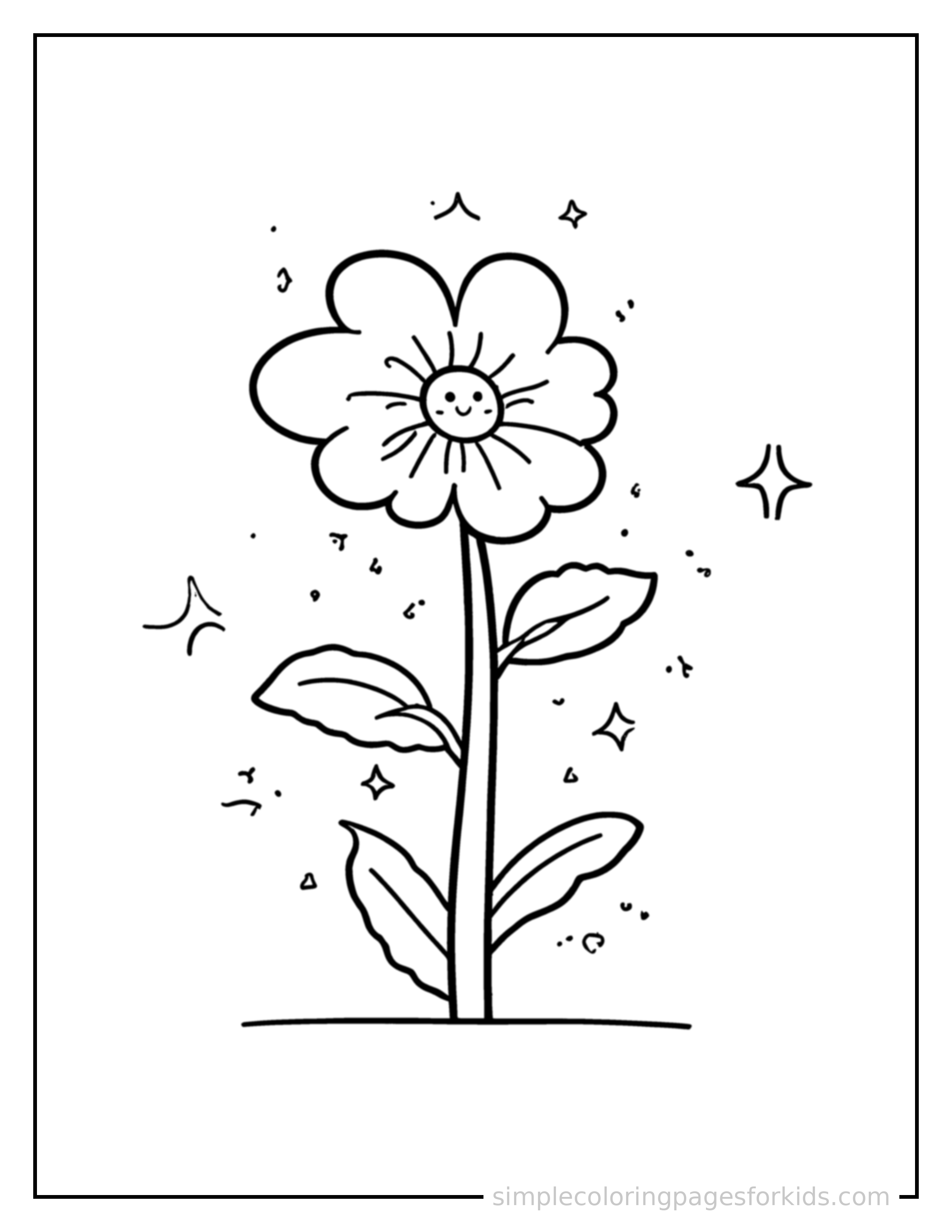 Free printable plant life cycle diagram coloring page featuring a cute plant life cycle diagram, shown from a slightly different angle with small decorative sparkle marks nearby.