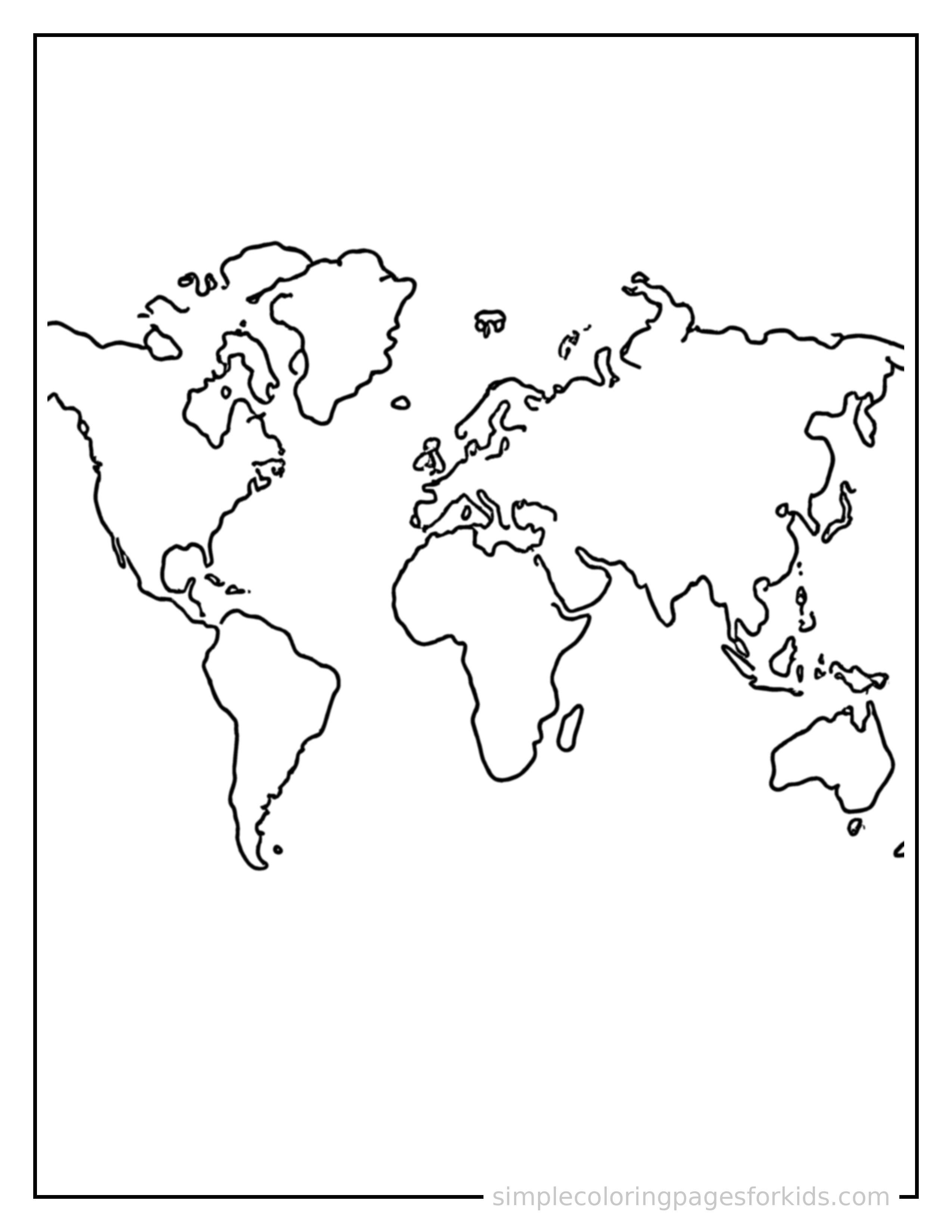 Free printable world map with countries coloring page featuring a cute world map with countries, shown with a smaller mini version of itself beside it.