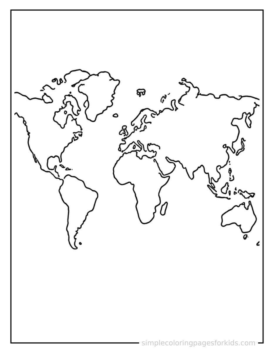 Coloring Scene 3 World Map With Countries Coloring Page