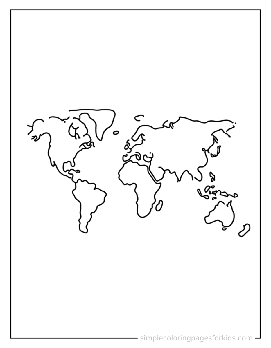 Coloring Scene 4 Continents Of The World Map Coloring Page
