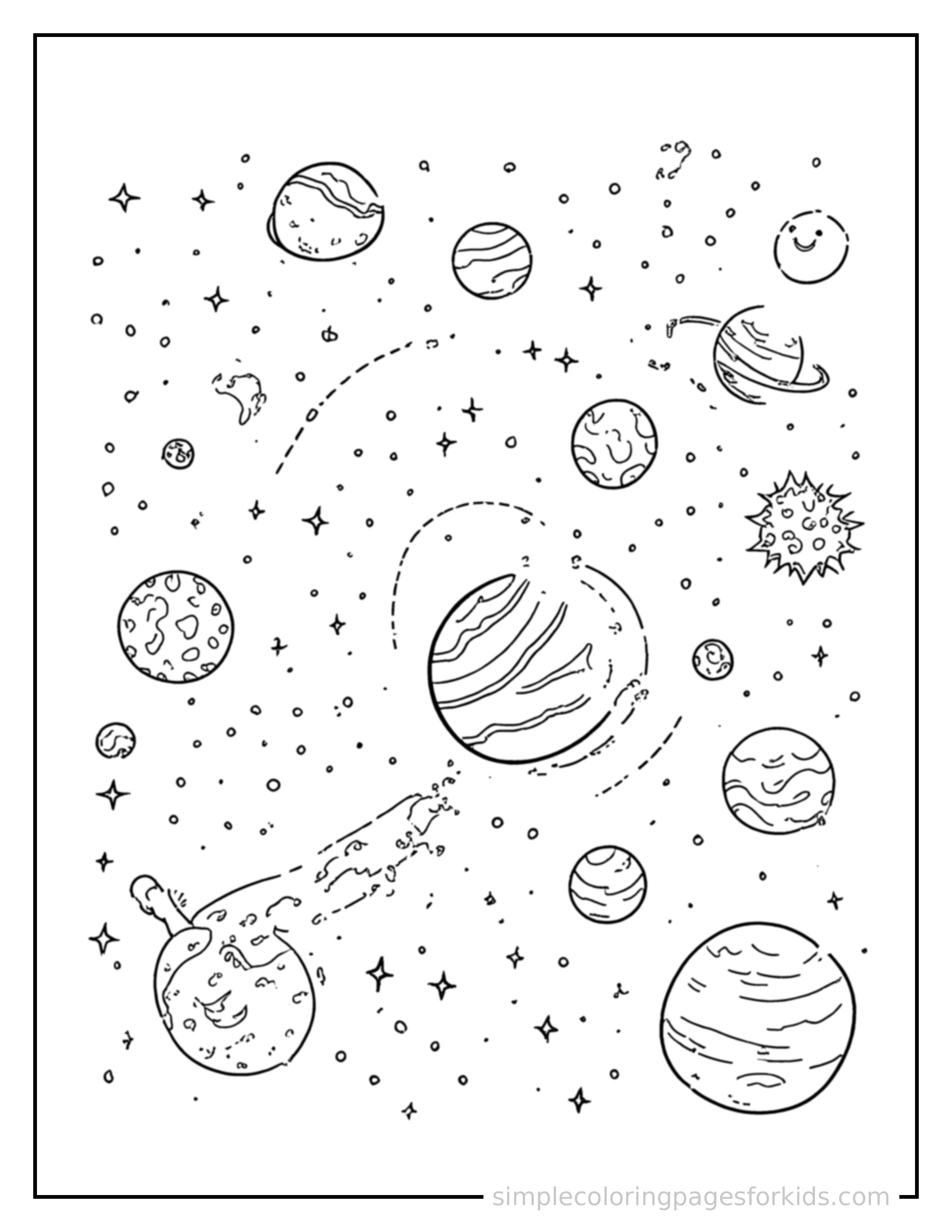 Free printable planets of the solar system chart coloring page featuring a cute planets of the solar system chart, shown with a smaller mini version of itself beside it.