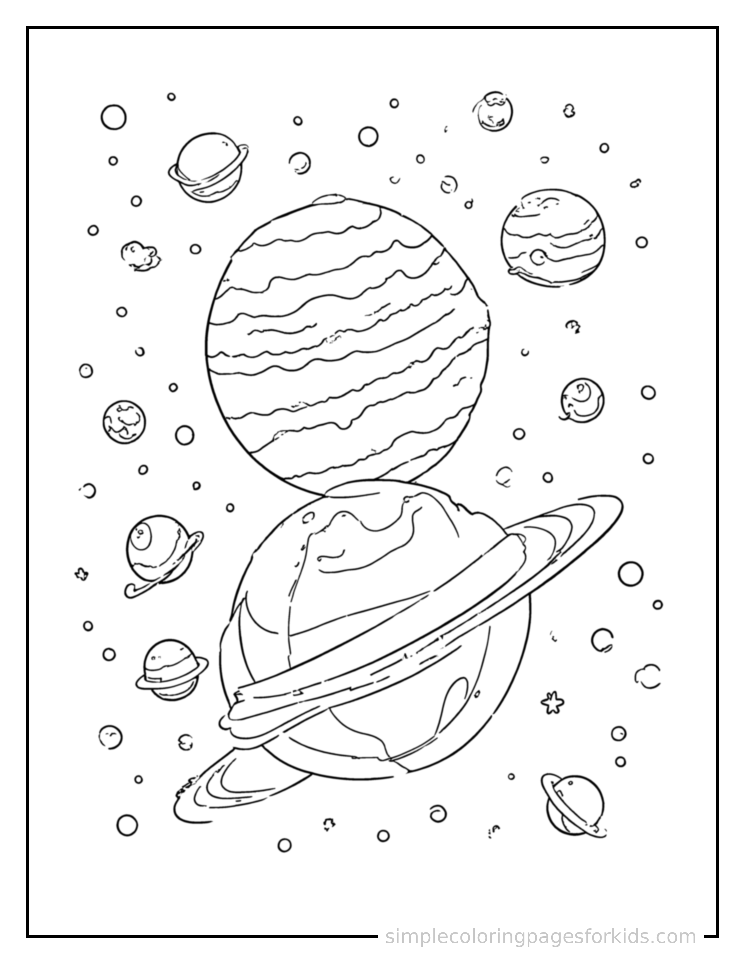 Free printable planets of the solar system chart coloring page featuring a cute planets of the solar system chart, decorated with a simple bow or ribbon for a festive touch.