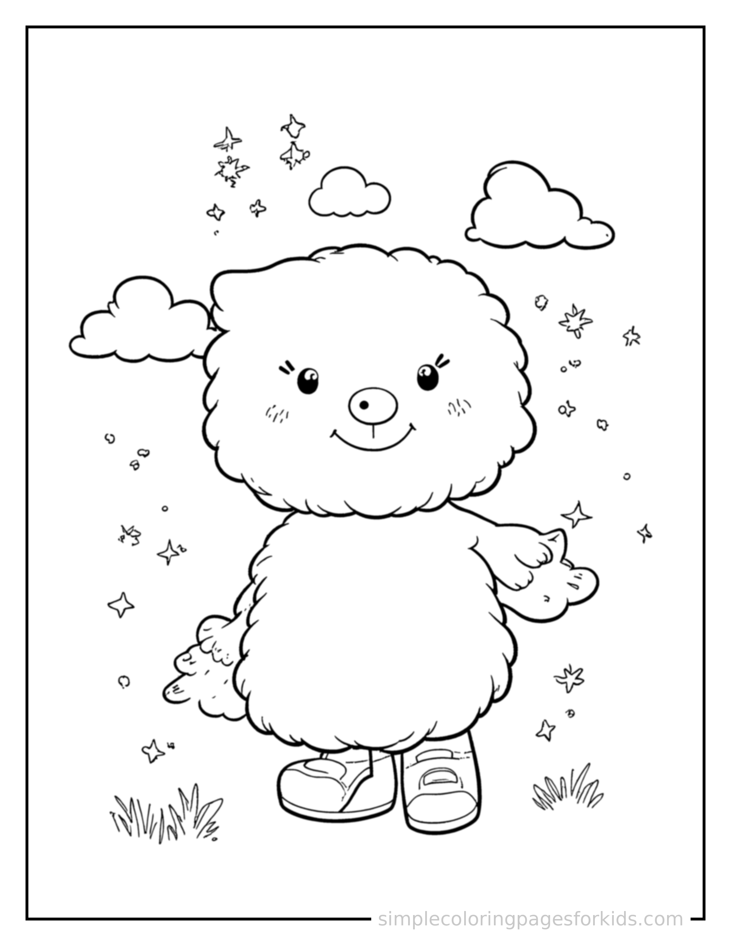 Free printable weather symbols chart coloring page featuring a cute weather symbols chart, shown from a slightly different angle with small decorative sparkle marks nearby.