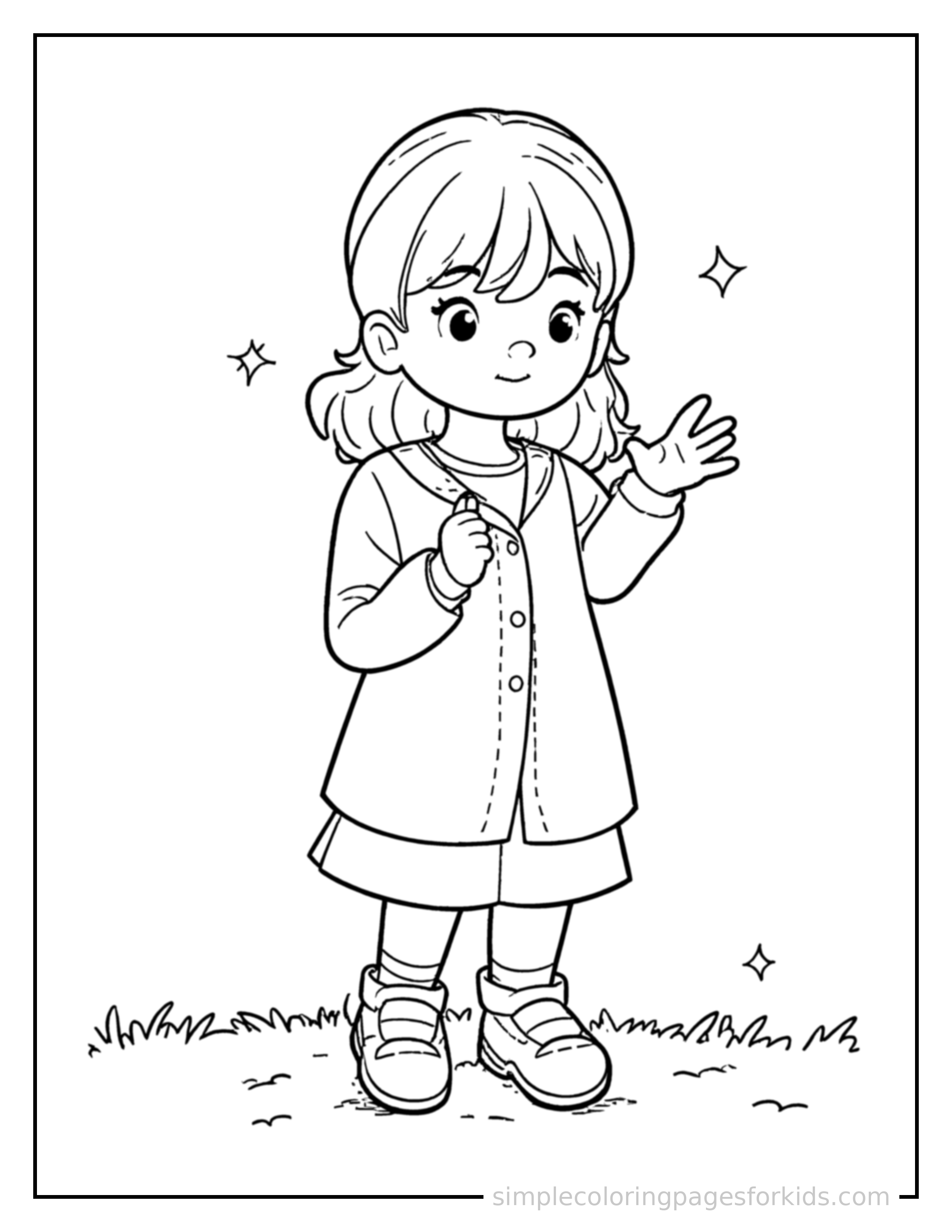 Free printable safety rules illustration coloring page featuring a cute safety rules illustration, shown from a slightly different angle with small decorative sparkle marks nearby.