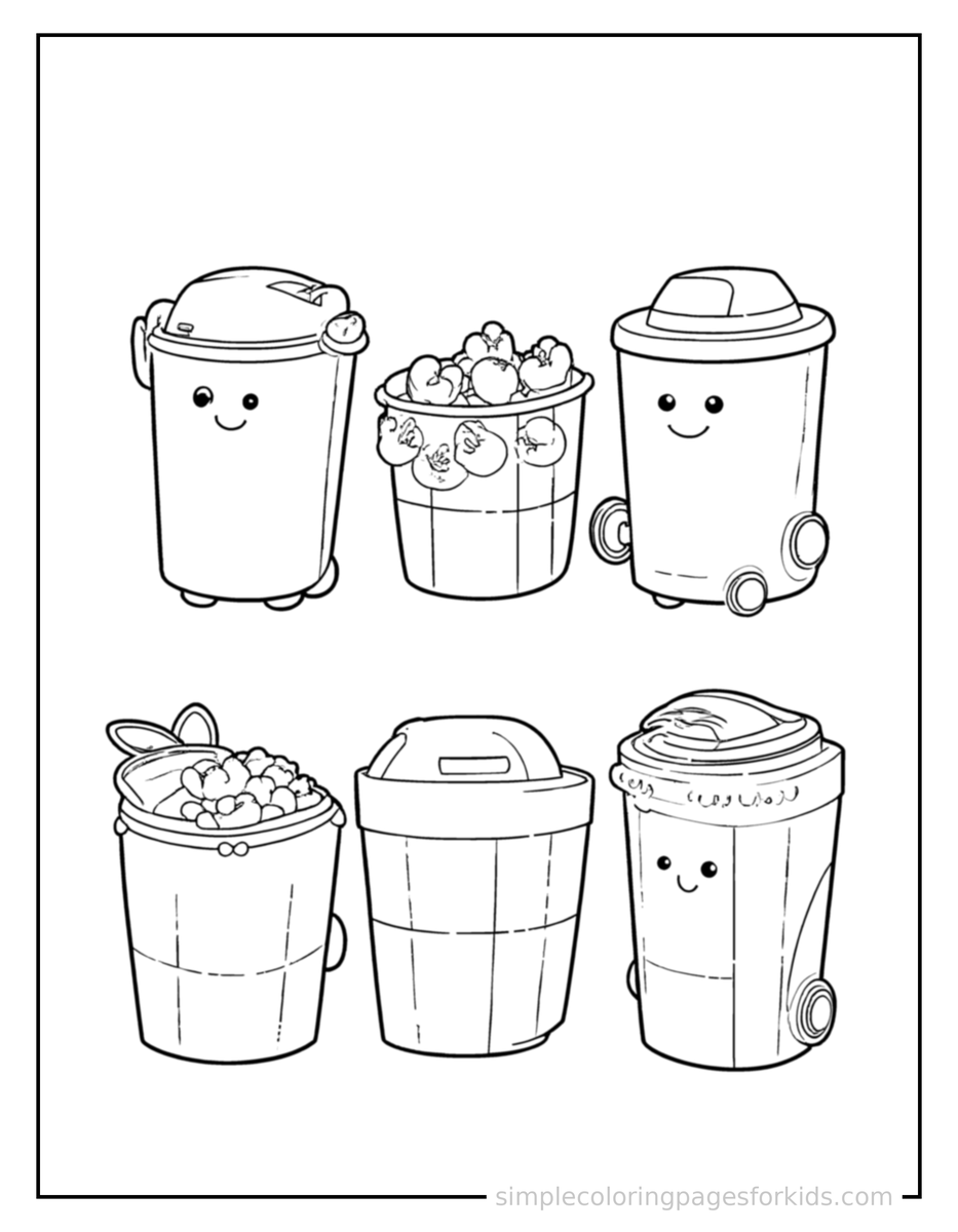 Recycling Bins Sorting Chart Coloring Pages