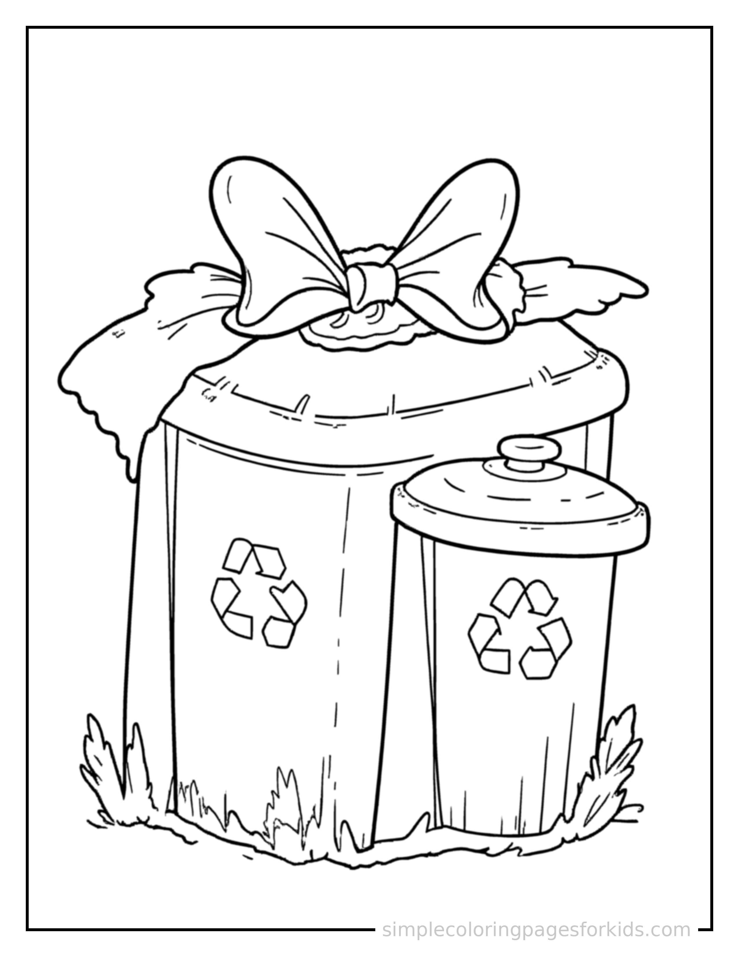 Free printable recycling bins sorting chart coloring page featuring a cute recycling bins sorting chart, decorated with a simple bow or ribbon for a festive touch.