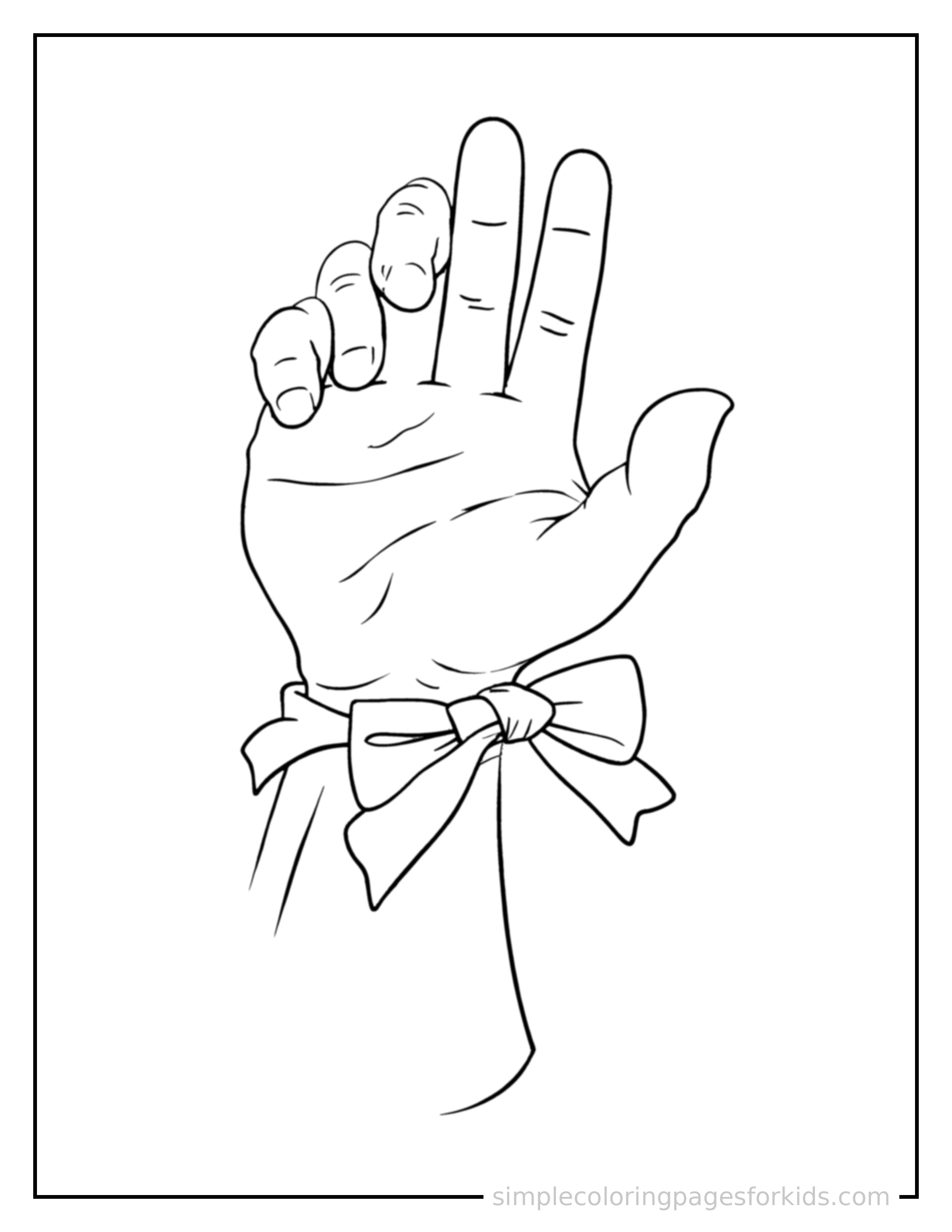 Free printable left and right hand illustration coloring page featuring a cute left and right hand illustration, decorated with a simple bow or ribbon for a festive touch.