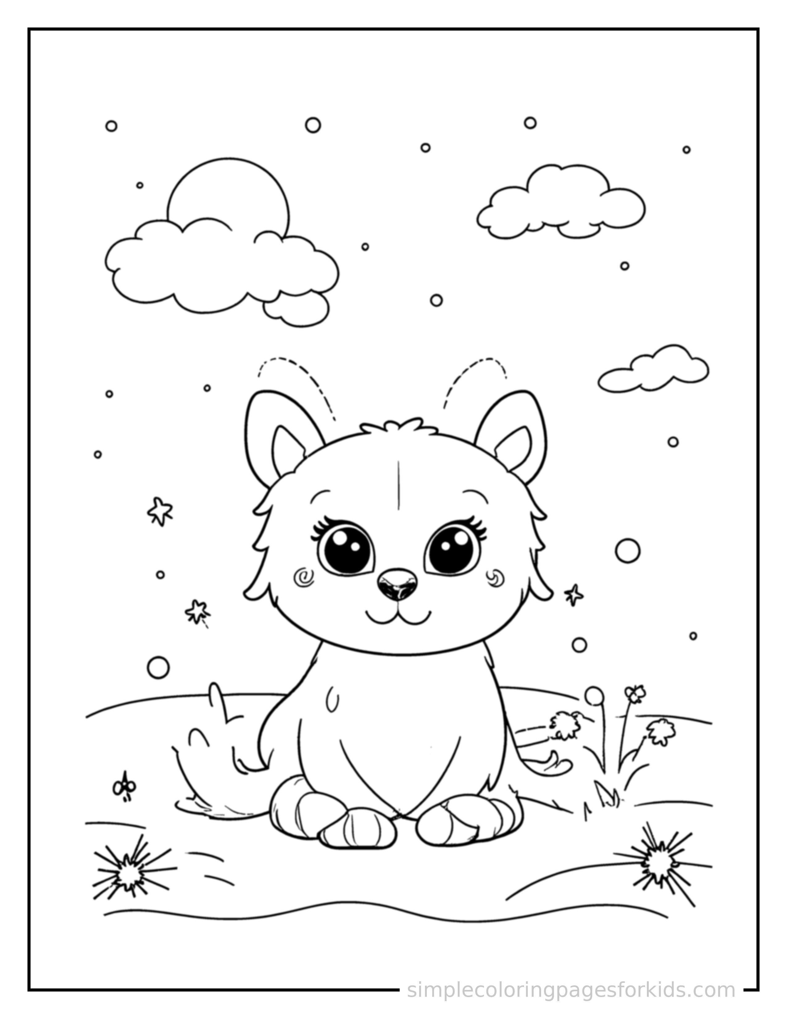 Free printable day and night comparison coloring page featuring a cute day and night comparison, shown from a slightly different angle with small decorative sparkle marks nearby.