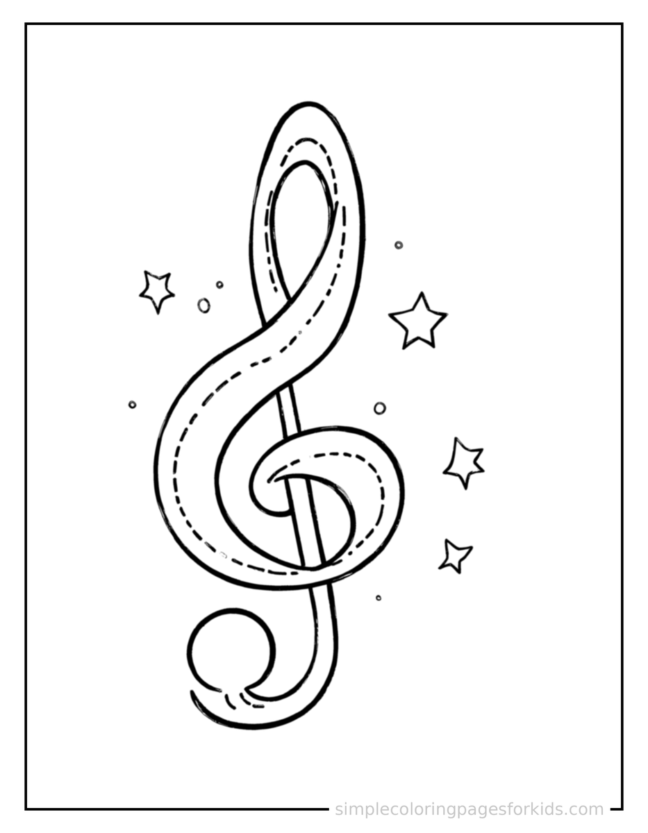 Sparkling Musical Notes On A Staff Coloring Page