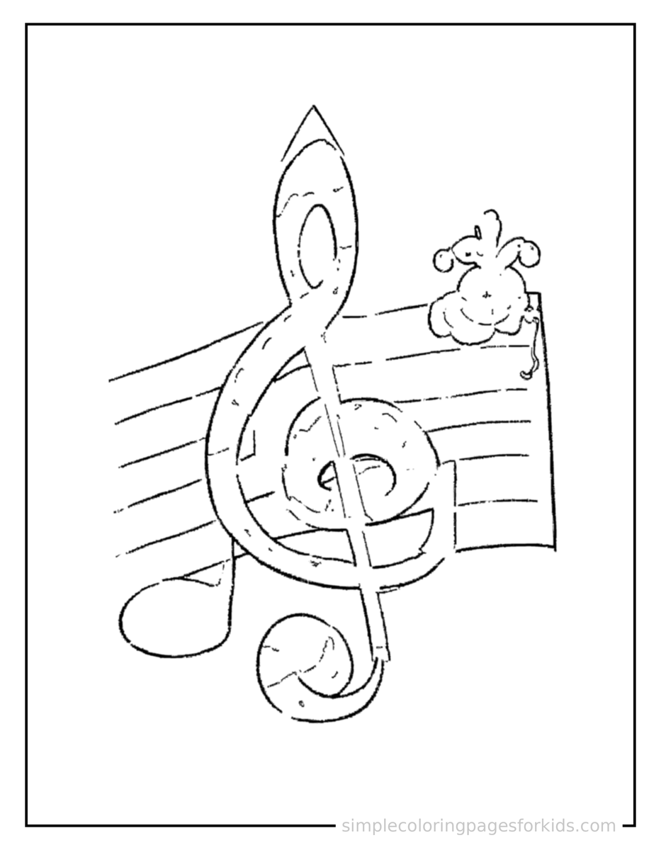 Coloring Scene 3 Musical Notes On A Staff Coloring Page