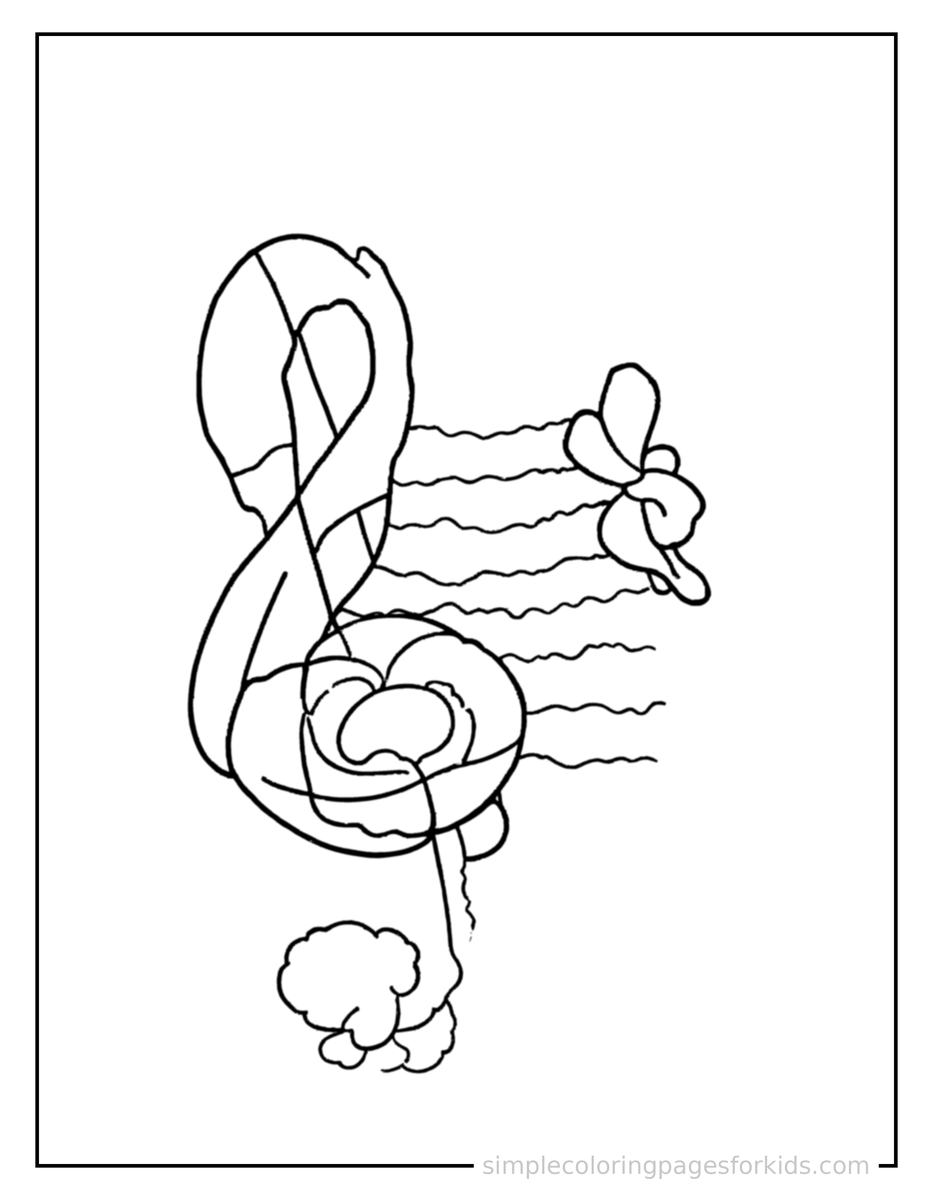 Coloring Scene 4 Musical Notes On A Staff Coloring Page