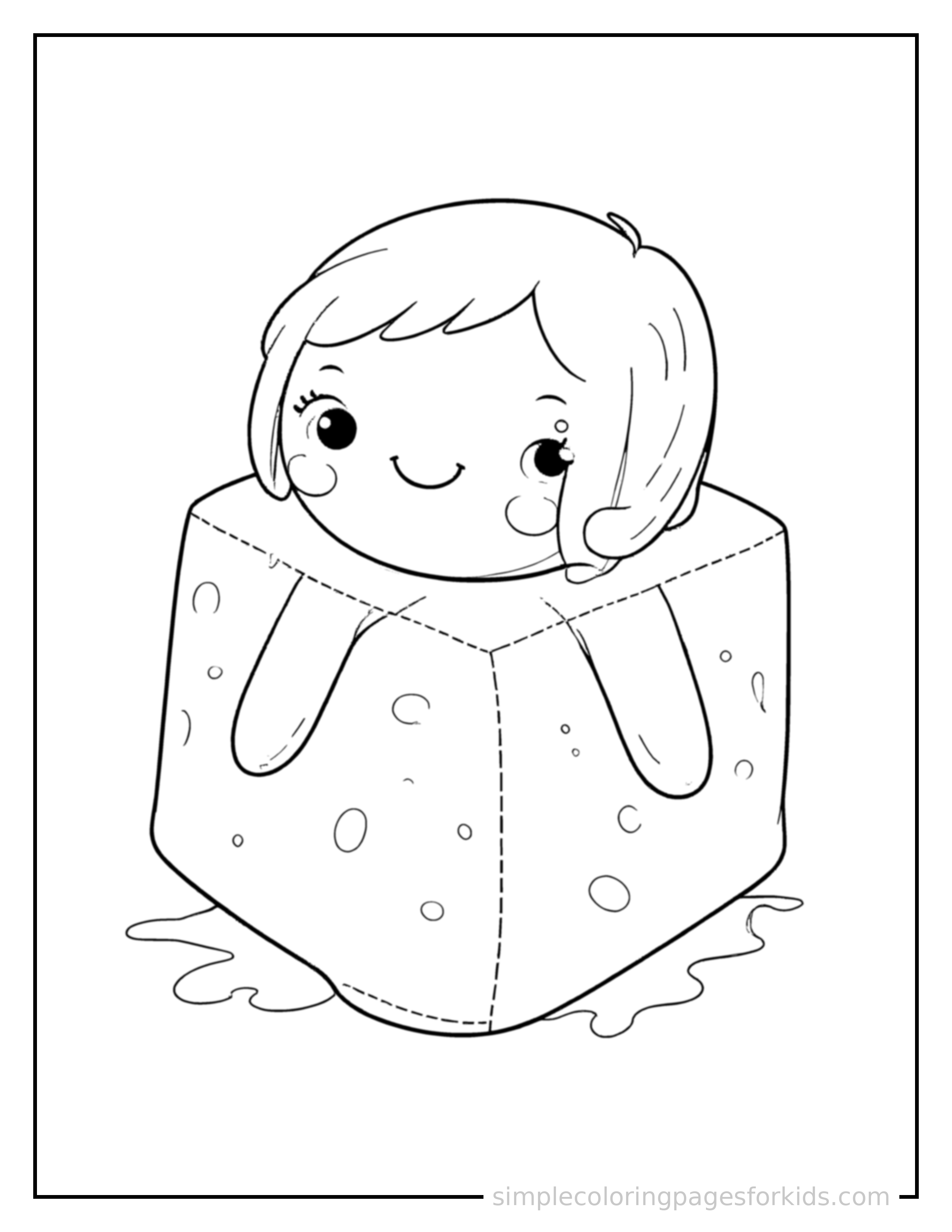 Free printable 3d shapes like a cube and sphere coloring page featuring a cute 3D shapes like a cube and sphere, shown as a simple central illustration with a cute smiling face.