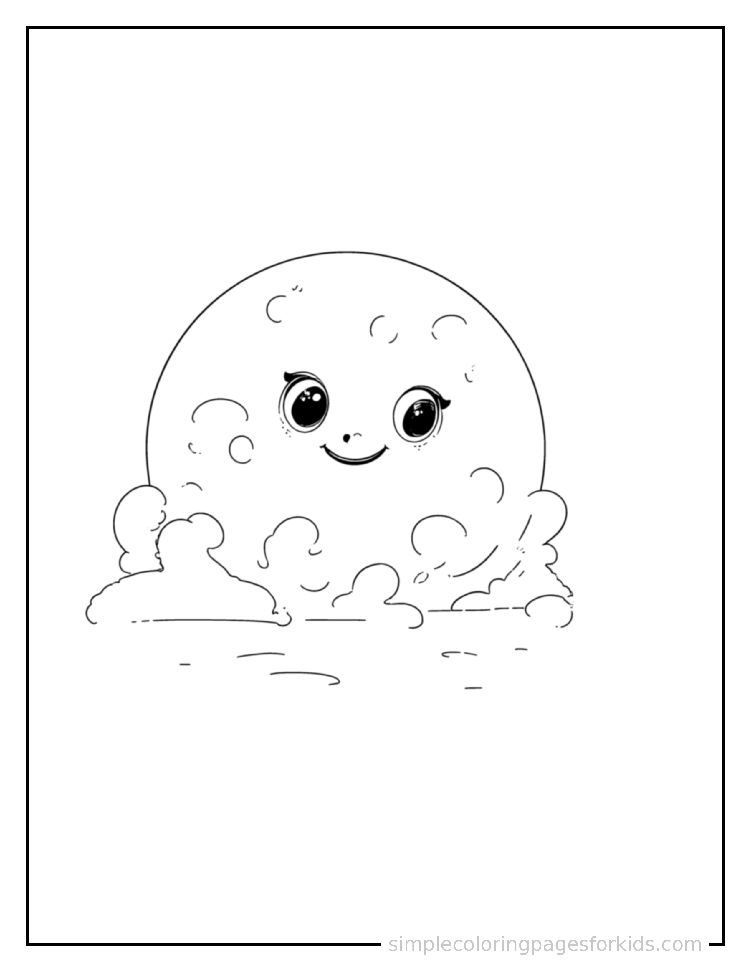 Free printable simple fractions pie chart coloring page featuring a cute simple fractions pie chart, shown as a simple central illustration with a cute smiling face.