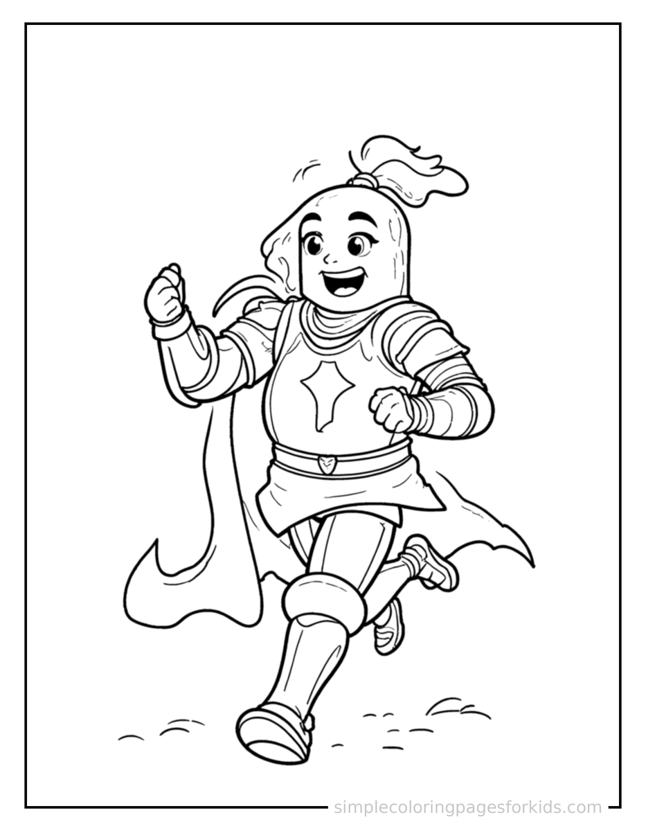 Running Brave Knight In Shining Armor Coloring Page