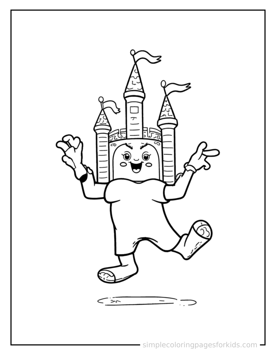 Jumping Little Castle With Flags On Its Towers Coloring Page