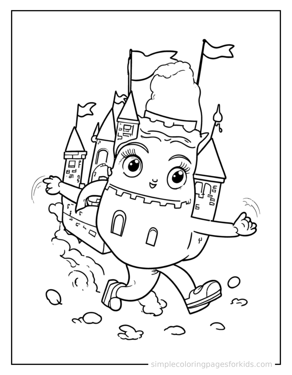 Running Little Castle With Flags On Its Towers Coloring Page