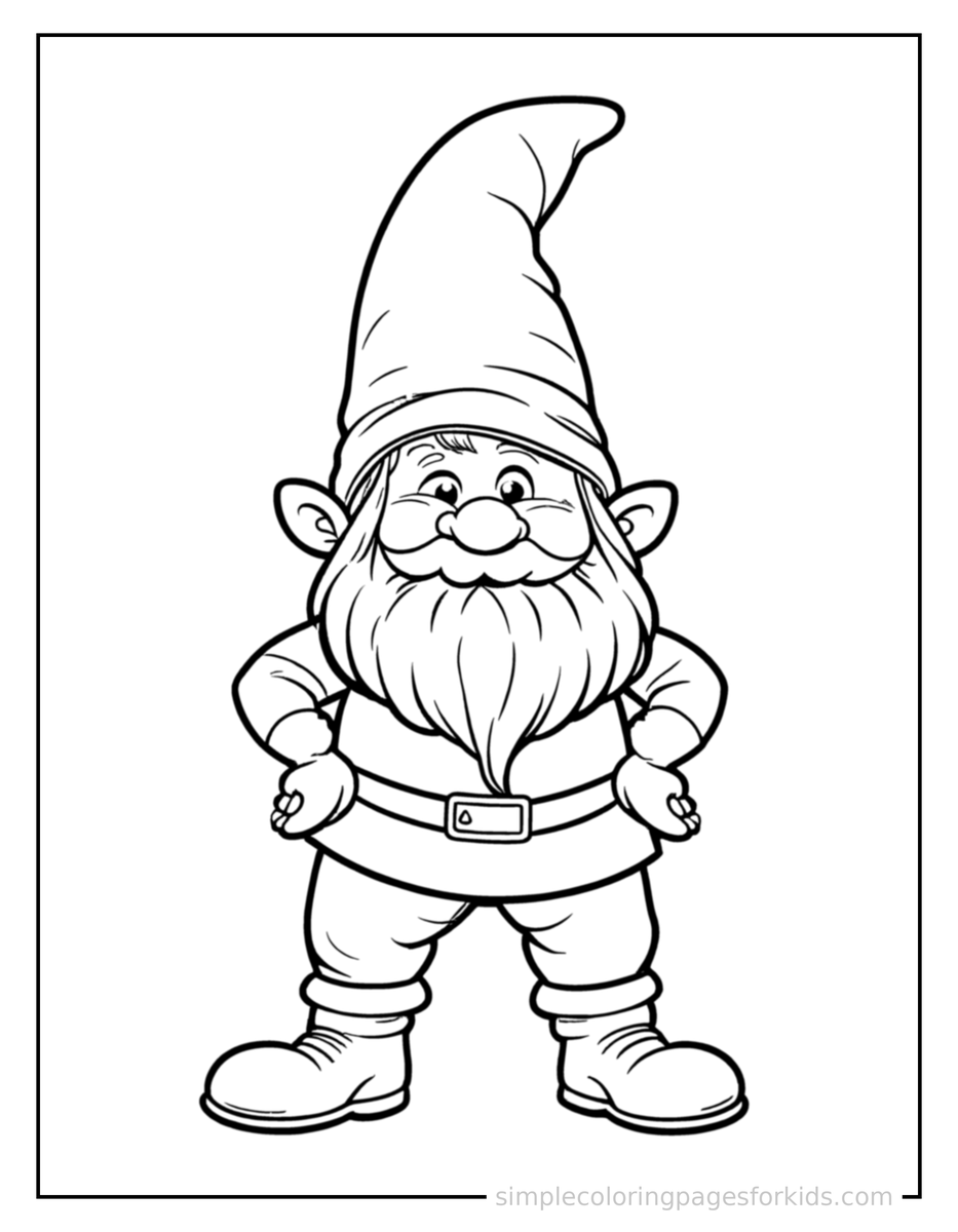 Proud Garden Gnome With A Tall Pointy Hat Coloring Page