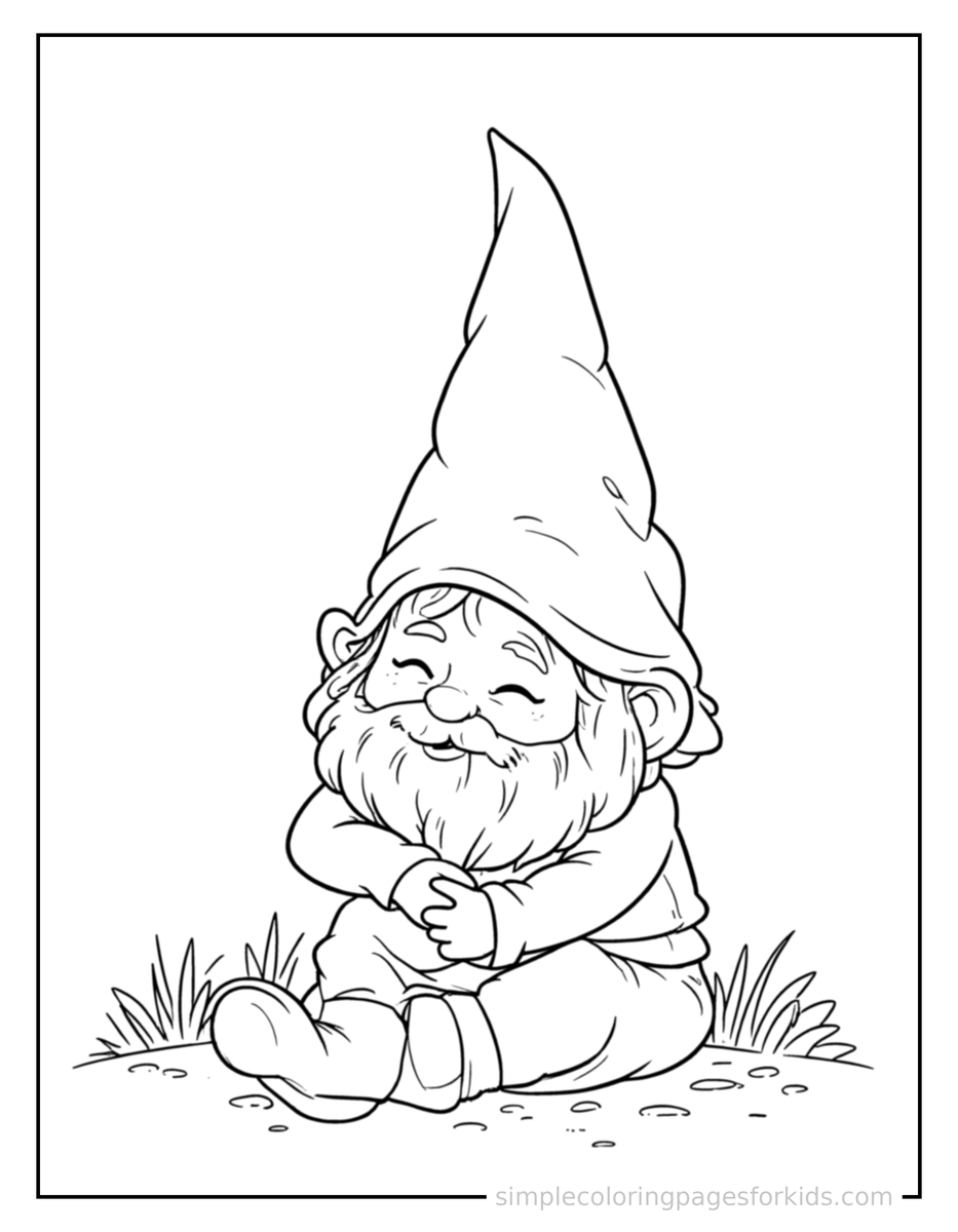 Sleepy Garden Gnome With A Tall Pointy Hat Coloring Page