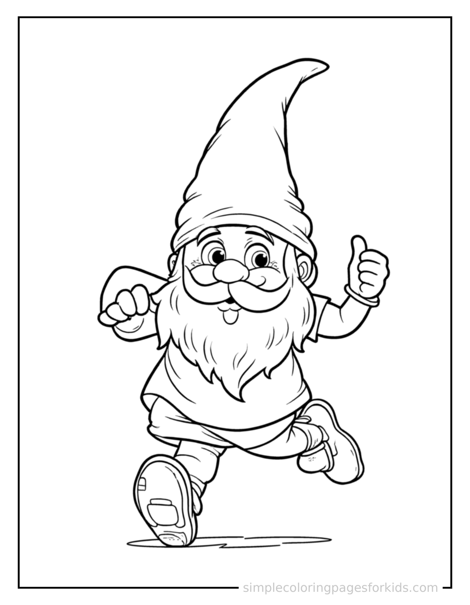 Running Garden Gnome With A Tall Pointy Hat Coloring Page