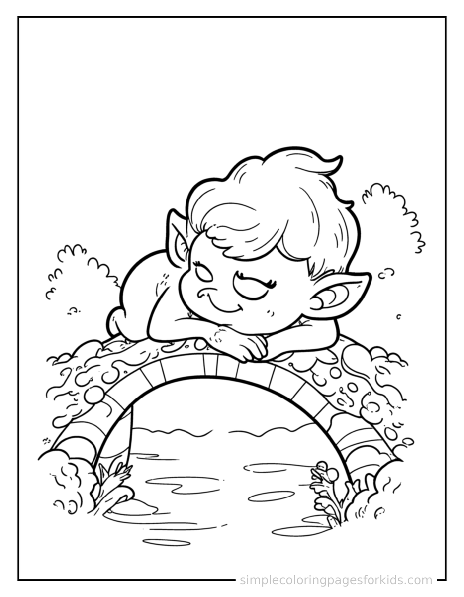 Sleepy Friendly Troll Under A Bridge Coloring Page