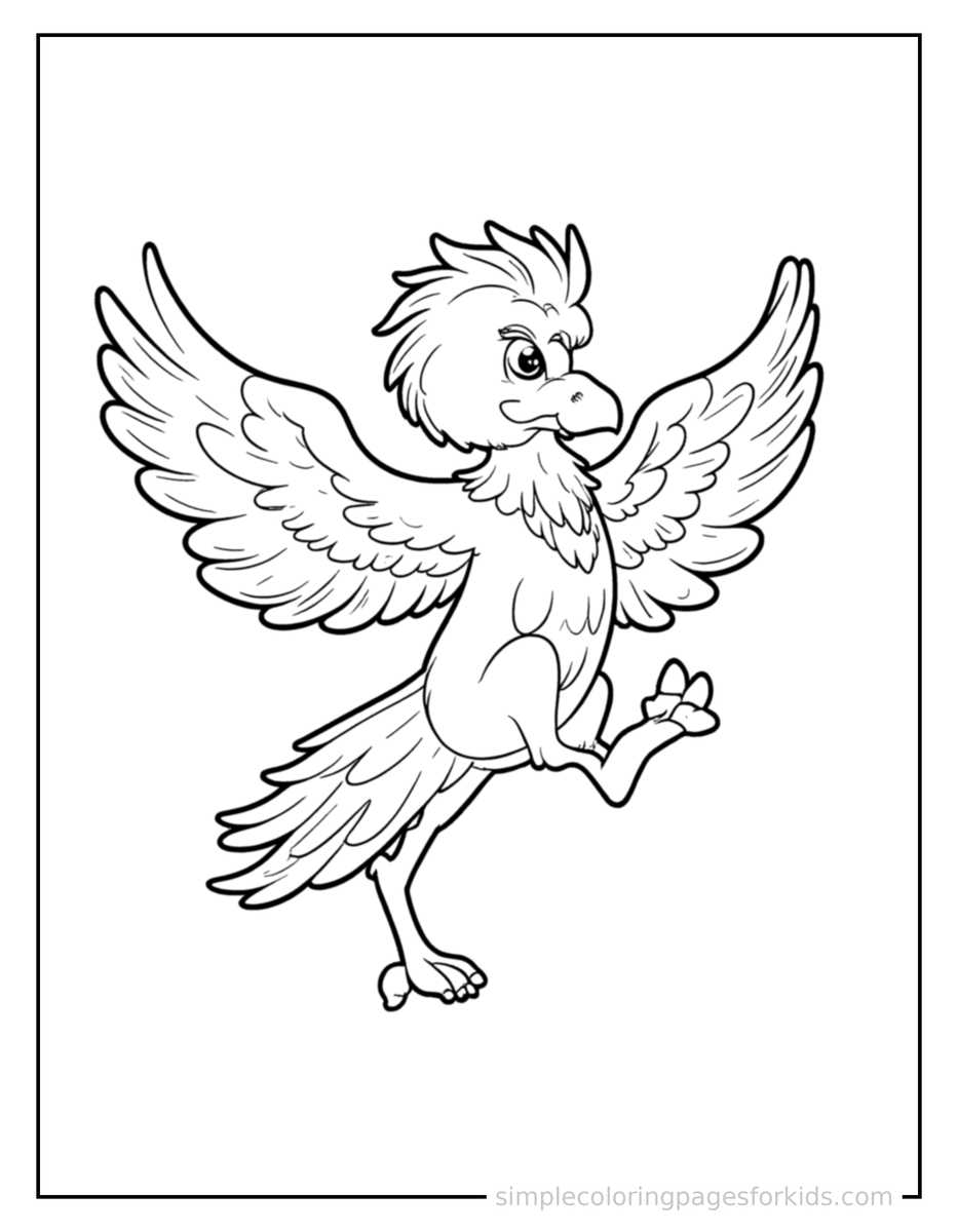 Jumping Majestic Phoenix With Glowing Feathers Coloring Page