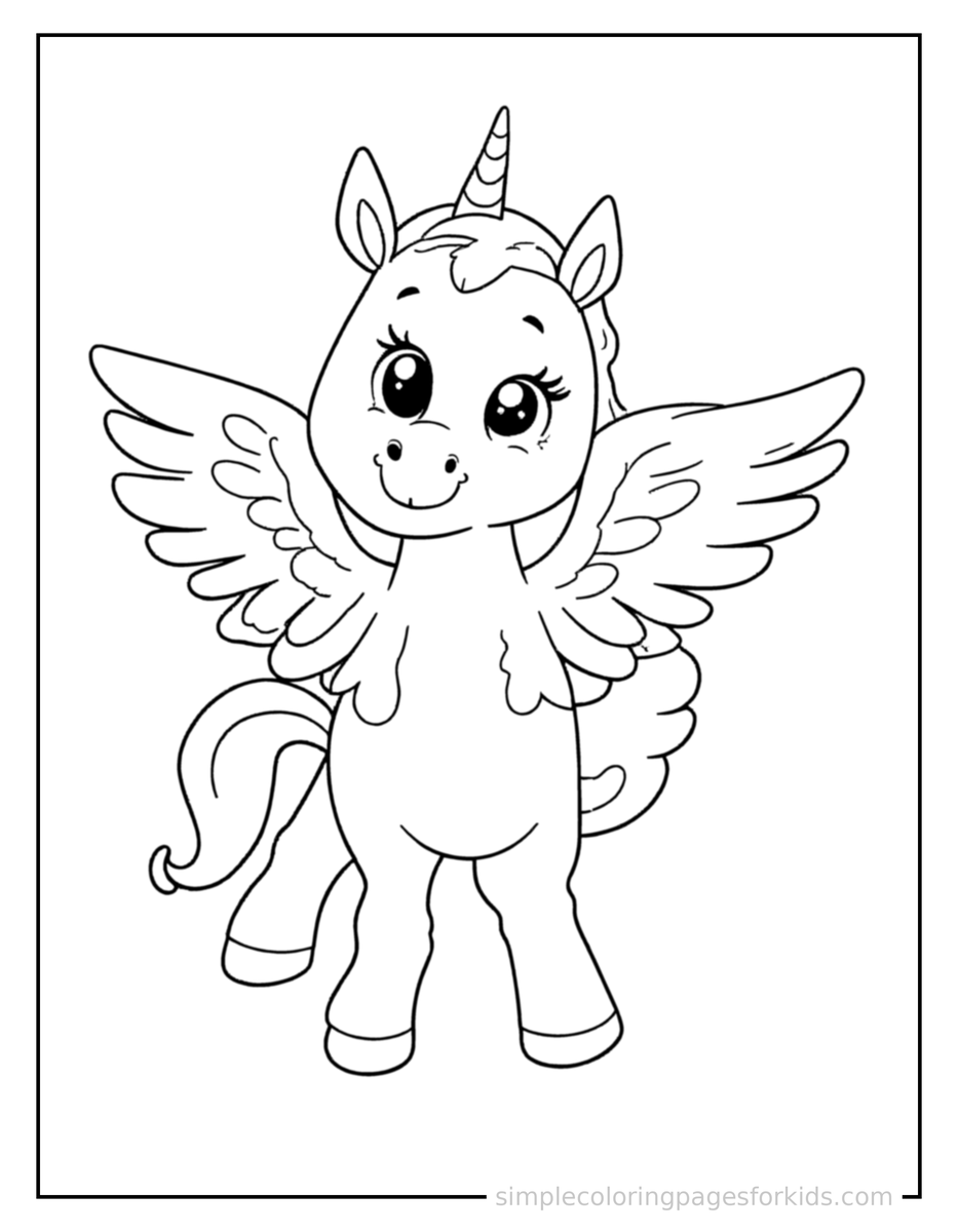 Proud Flying Pegasus With Feathered Wings Coloring Page
