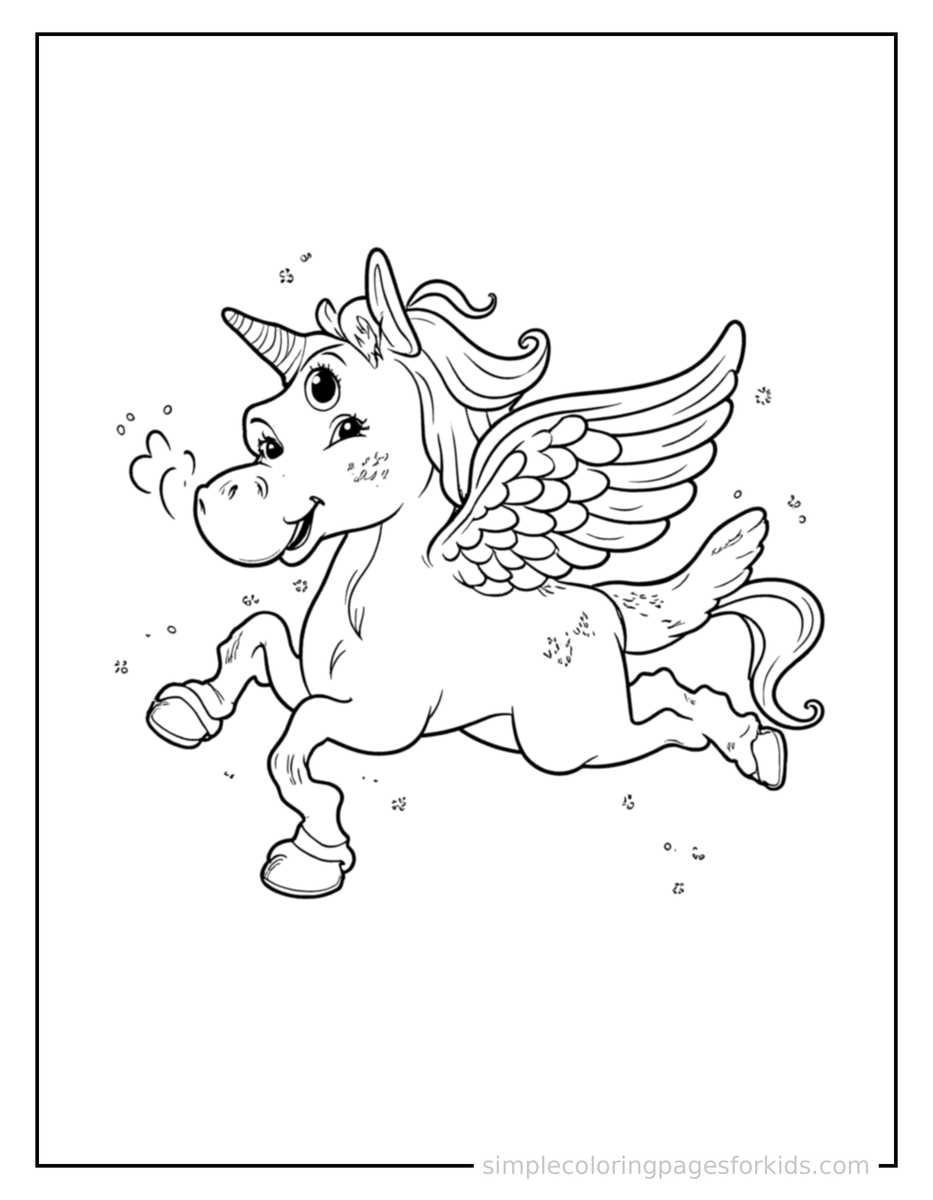 Jumping Flying Pegasus With Feathered Wings Coloring Page