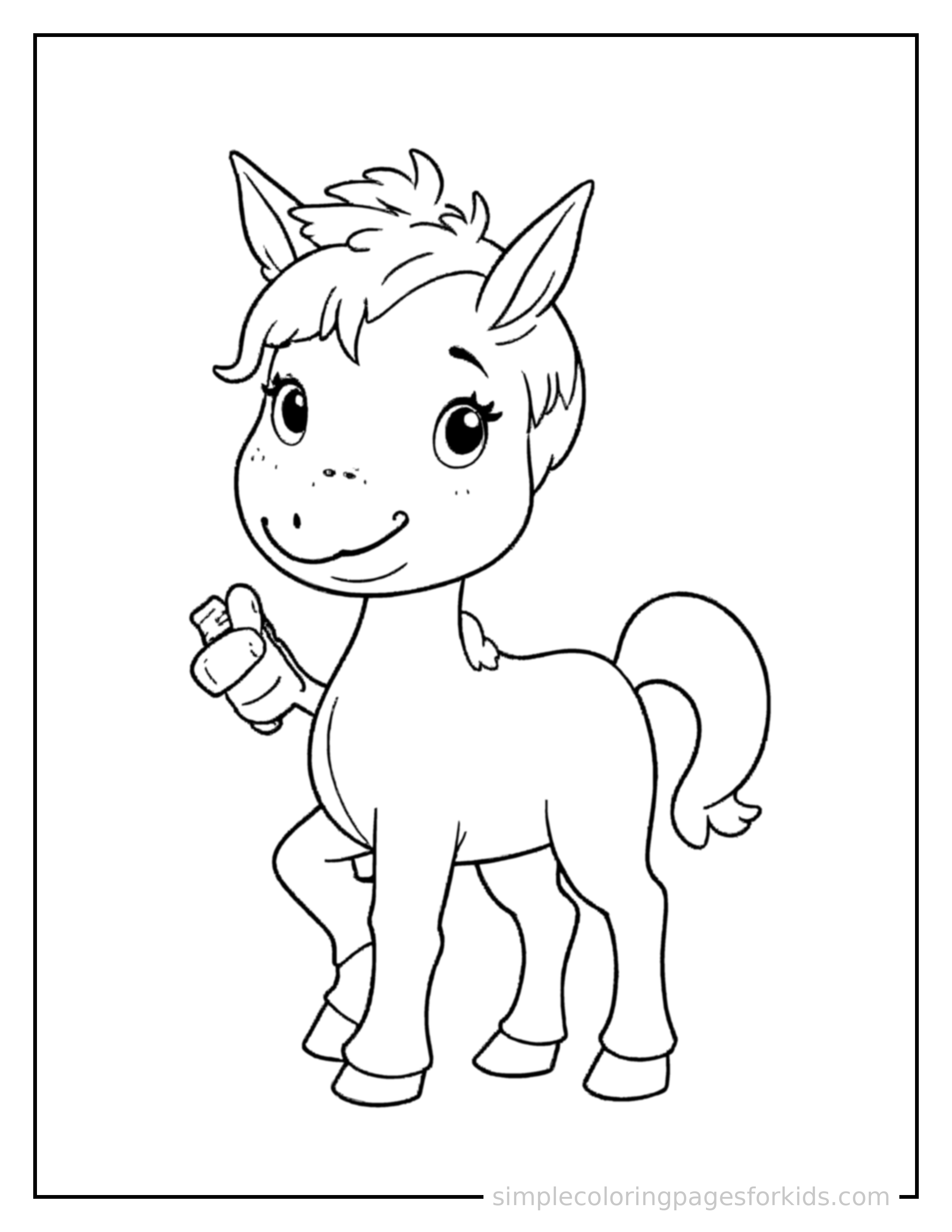 Free printable gentle centaur with a bow coloring page featuring a cute gentle centaur with a bow standing tall with a big cheerful grin, one hand raised in a wave, head tilted slightly.