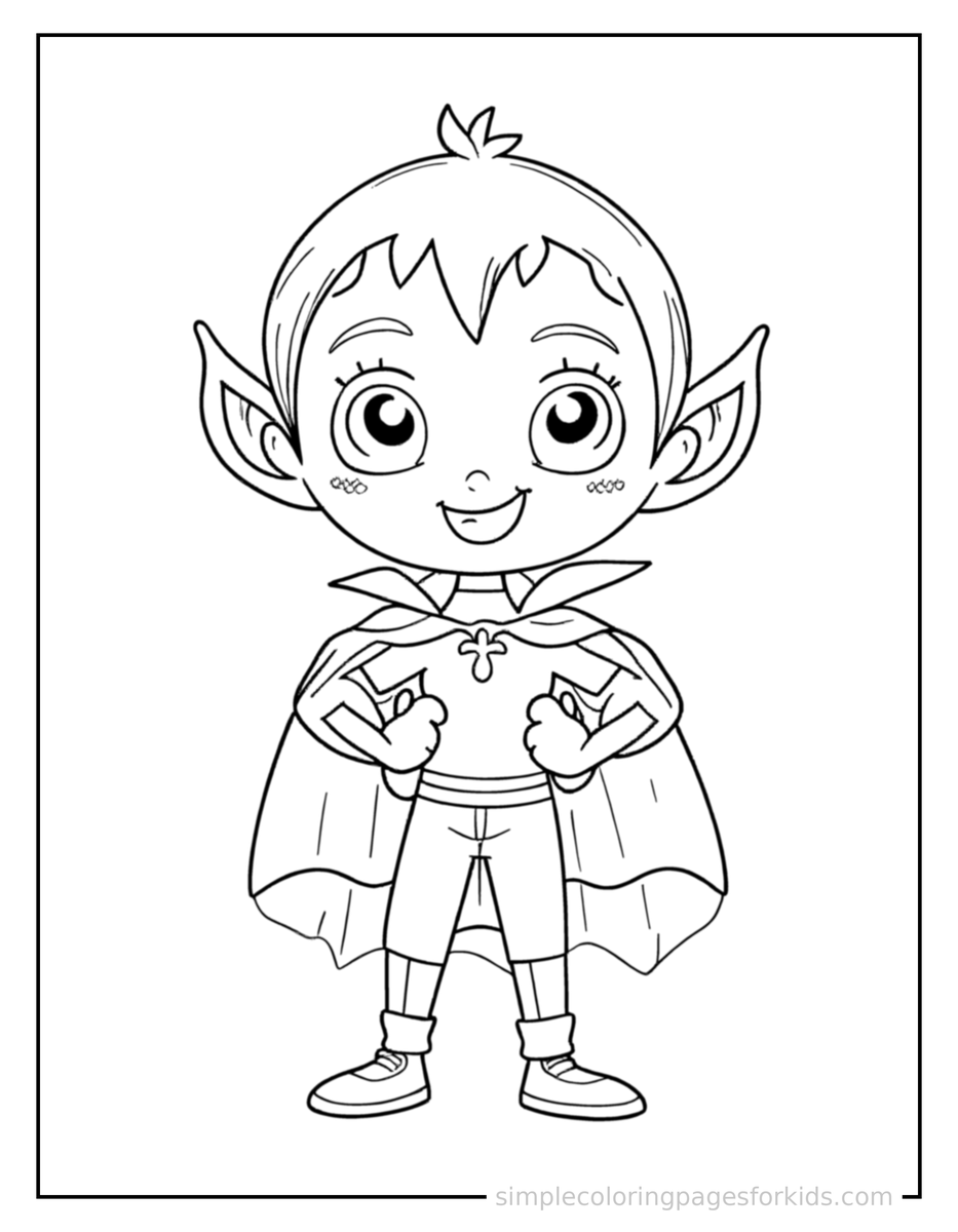 Proud Friendly Kid Vampire With A Small Cape Coloring Page